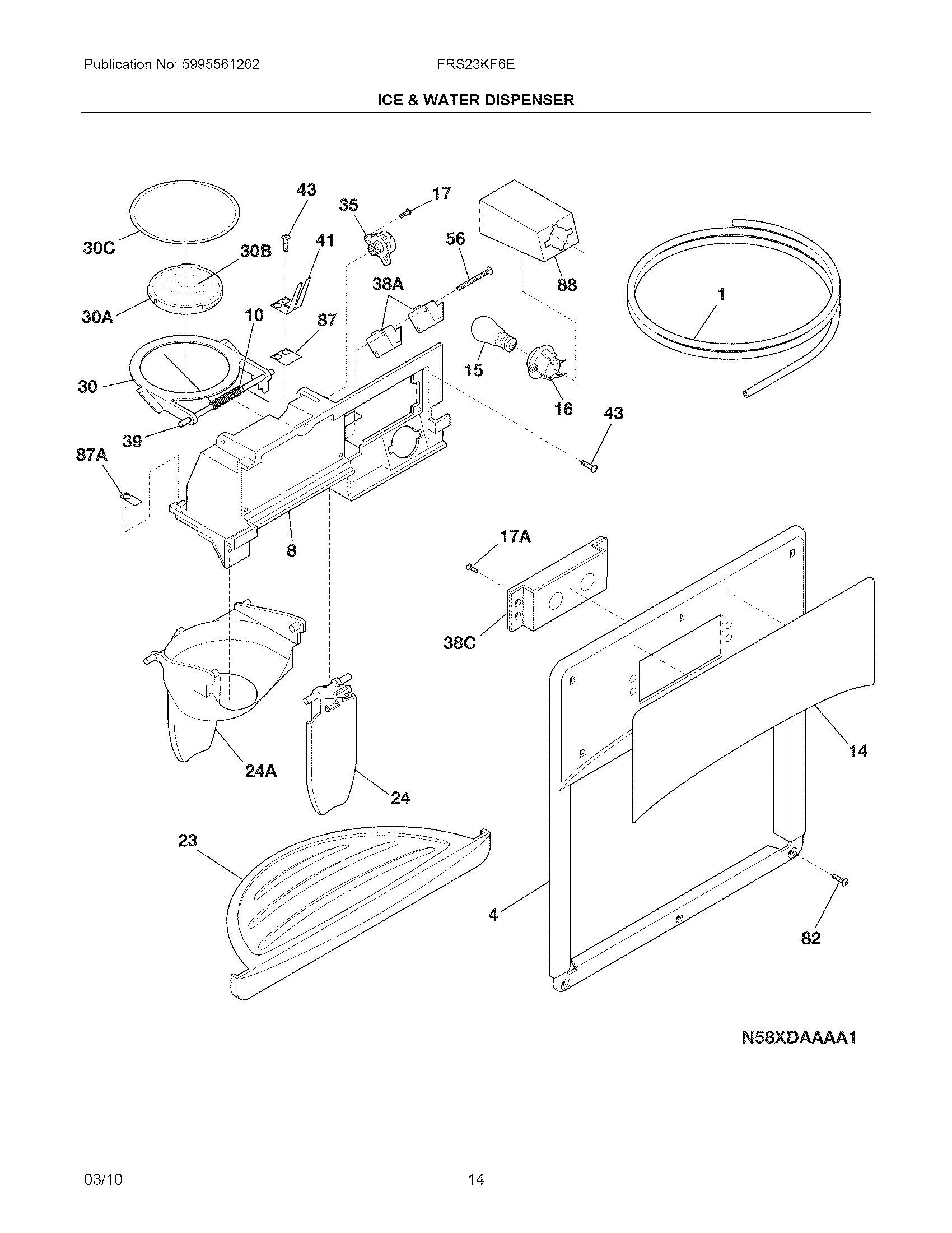 Frigidaire FRS23KF6EME ice & water dispenser diagram