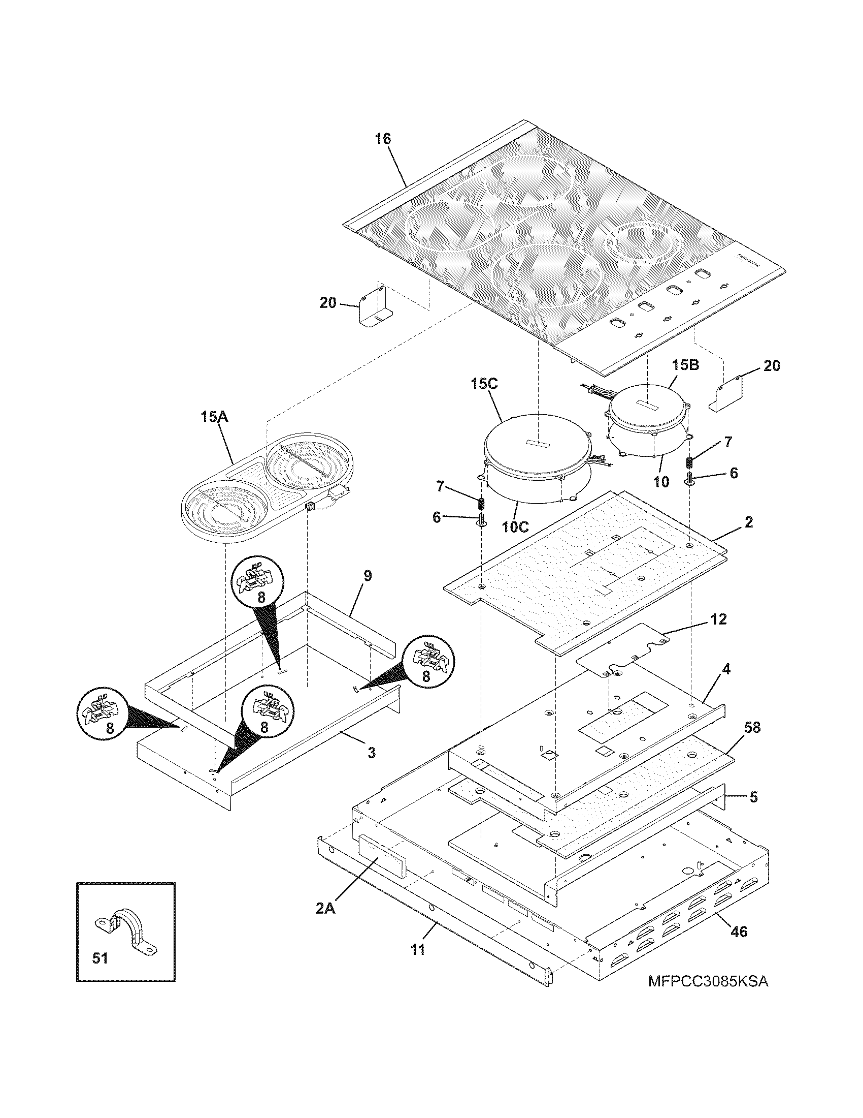 Frigidaire FPCC3085KSA maintop/surface units diagram
