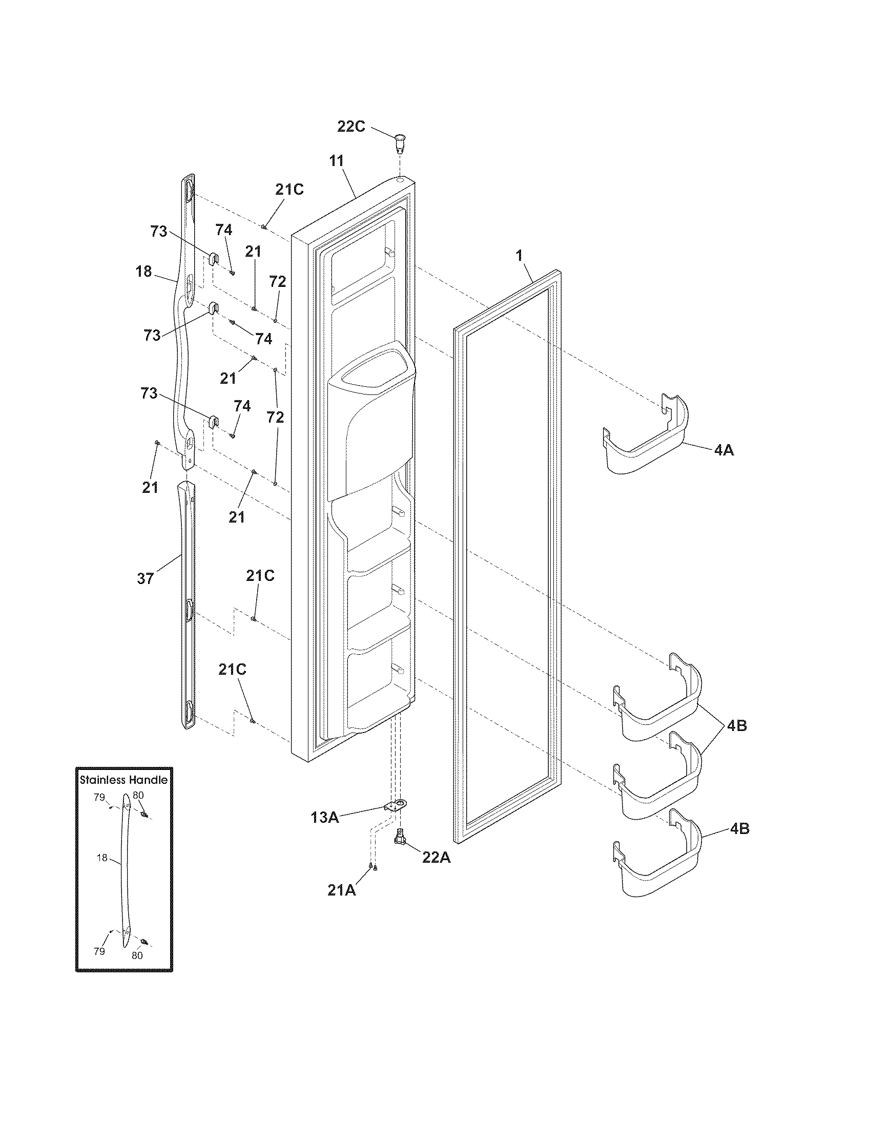 Frigidaire FRS6HF55KW1 freezer door diagram