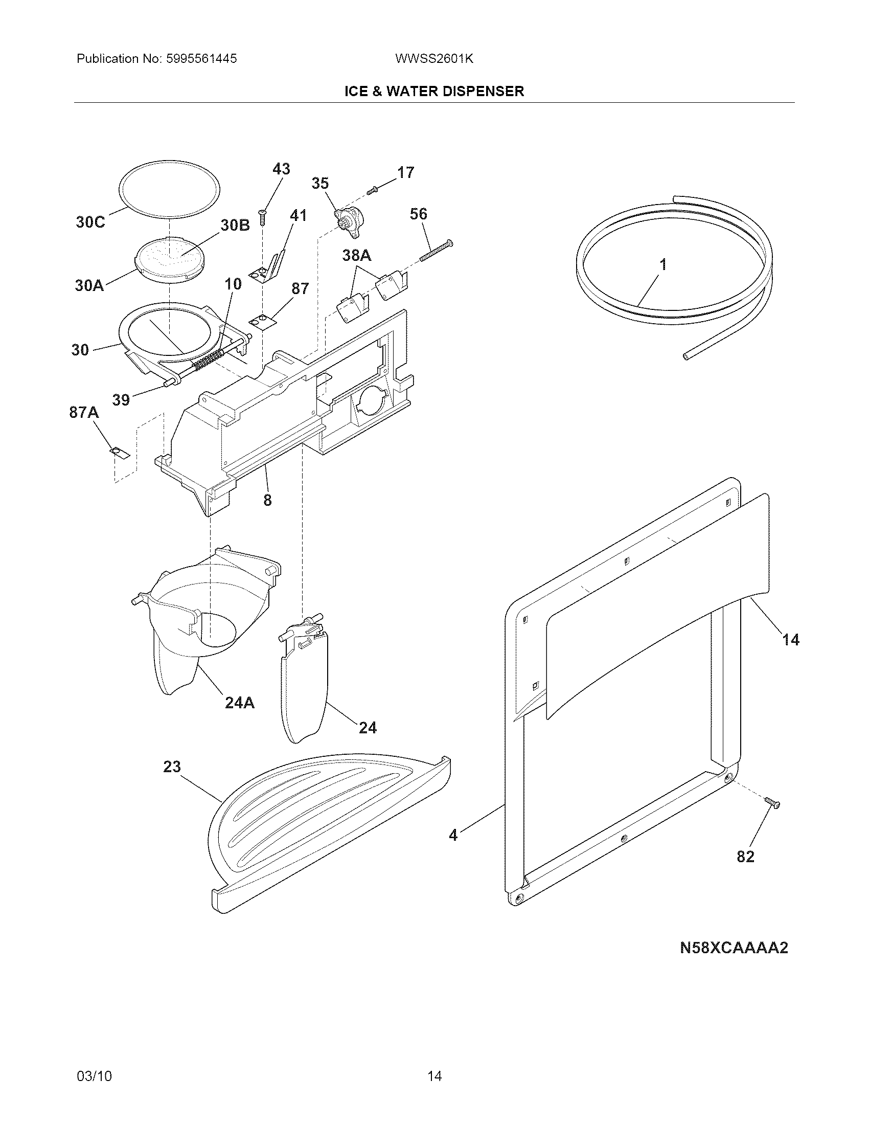 White-Westinghouse WWSS2601KS3 ice & water dispenser diagram