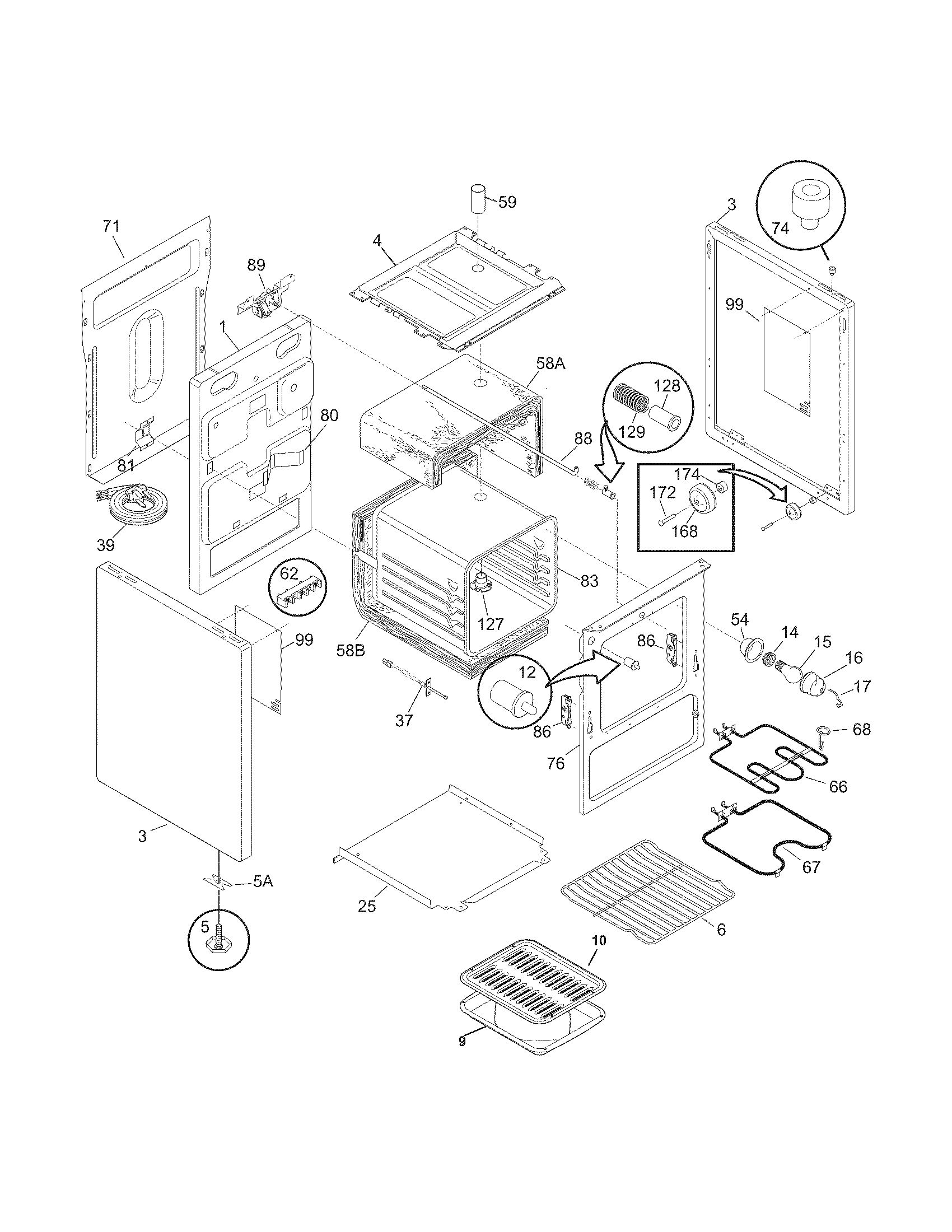 Frigidaire CFEF2415LWA body diagram