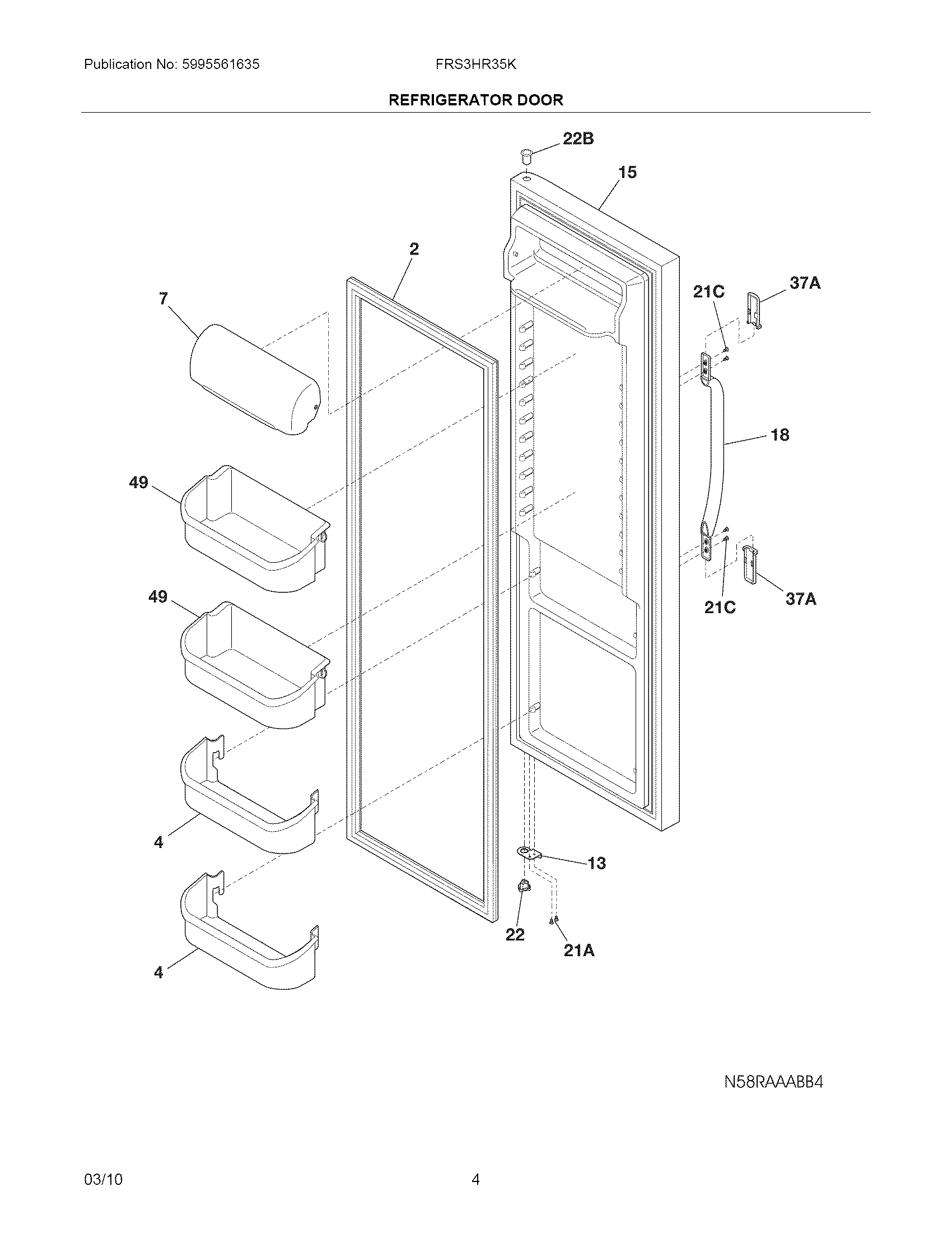 Frigidaire FRS3HR35KW3 refrigerator door diagram