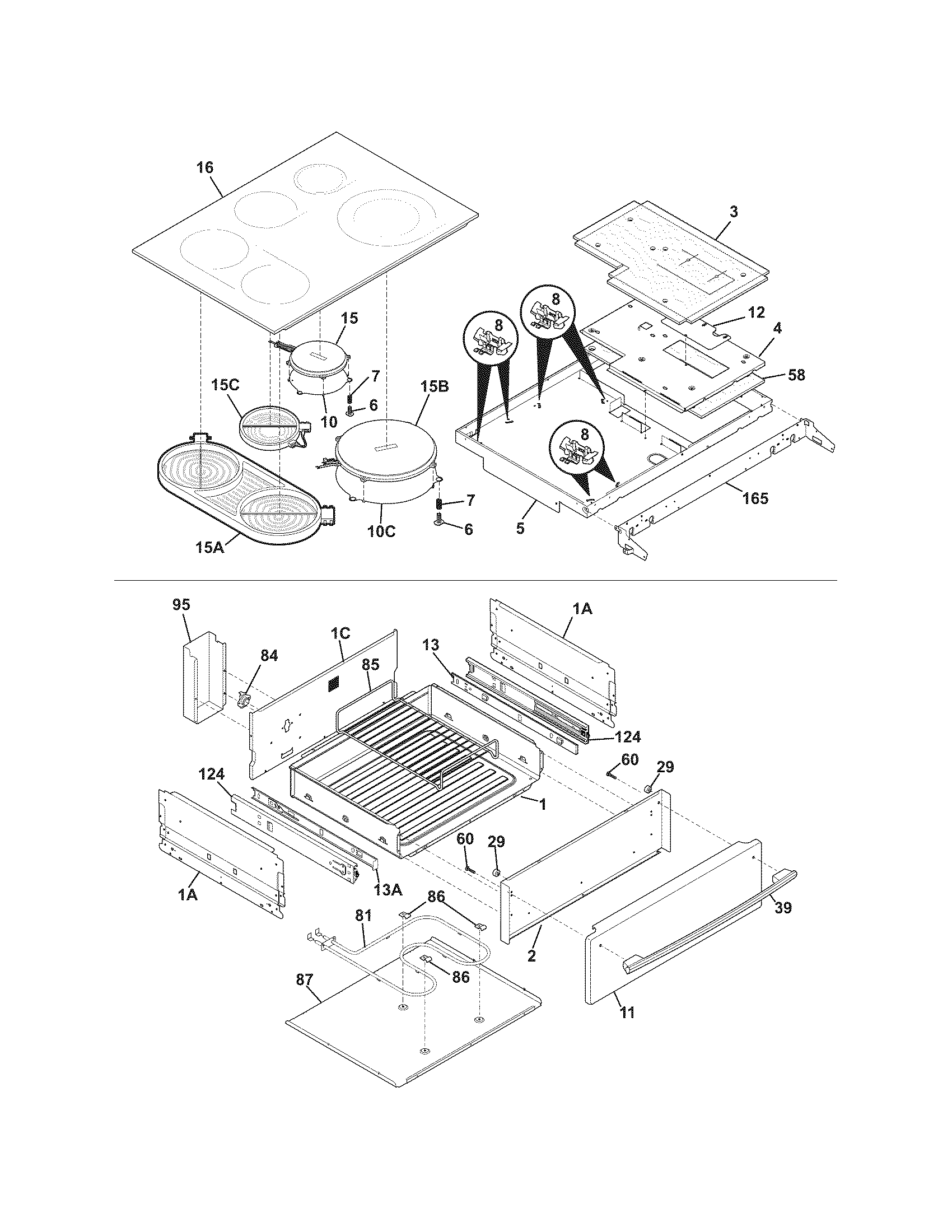 Frigidaire FPCS3085LFA top/drawer diagram