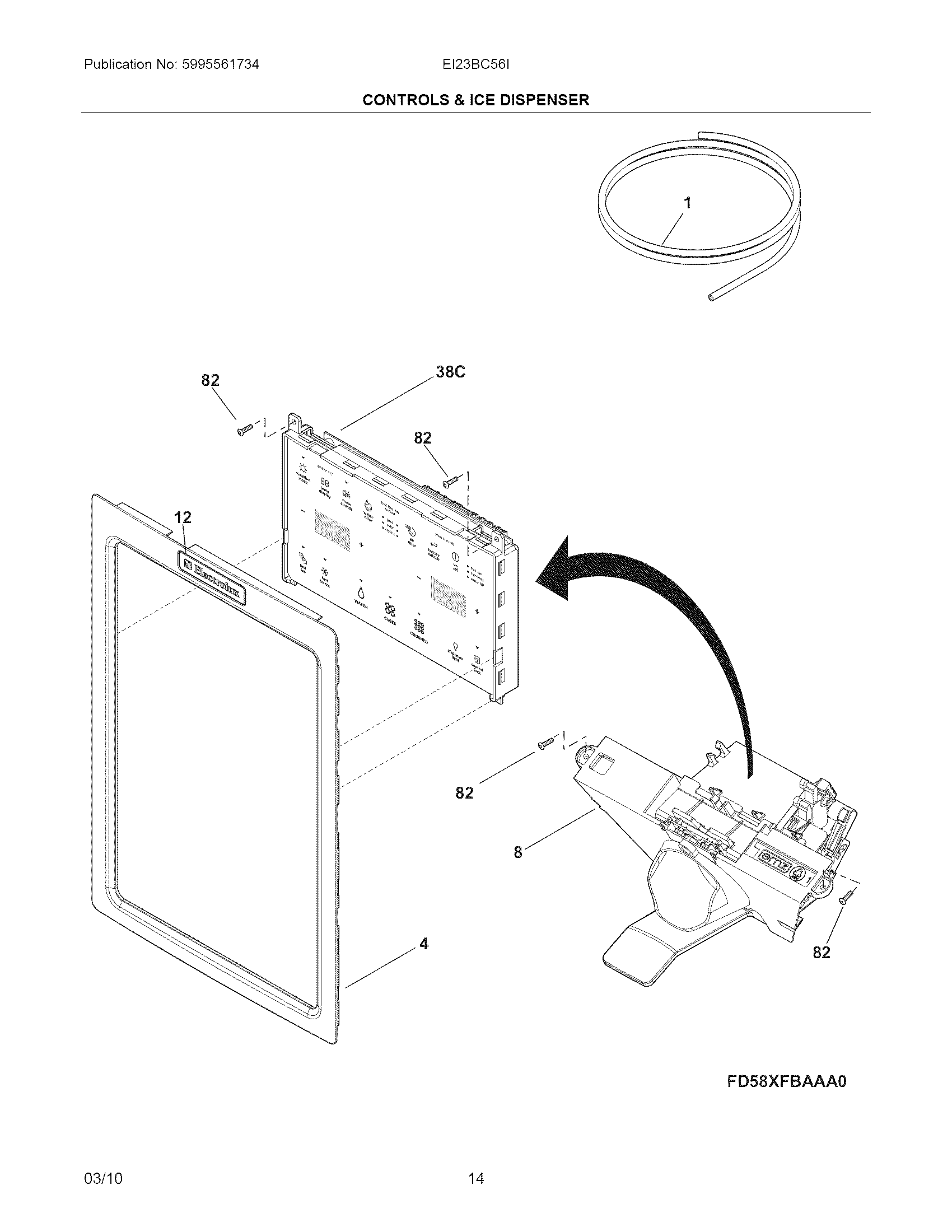 Electrolux EI23BC56IB2 controls & ice dispenser diagram