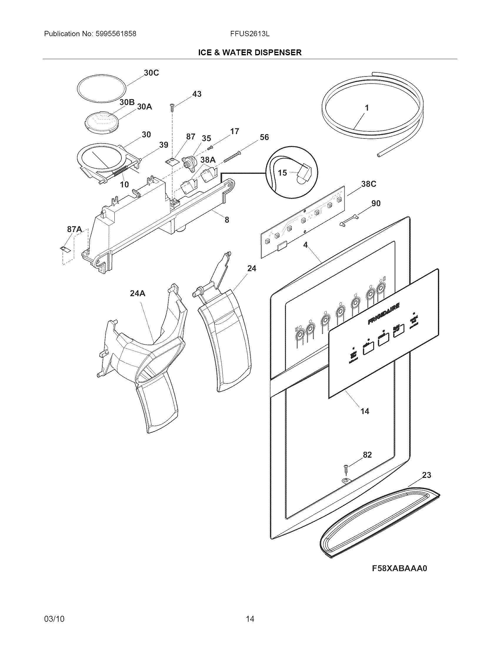 Frigidaire FFUS2613LM0 ice & water dispenser diagram