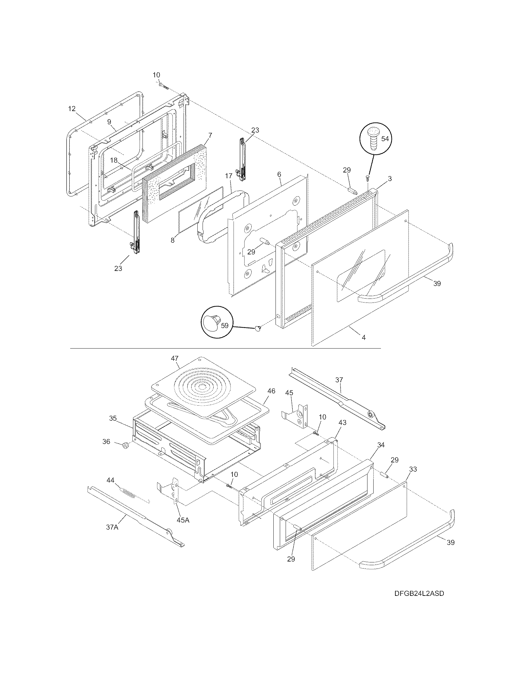Frigidaire FGB24L2ABC door/drawer diagram