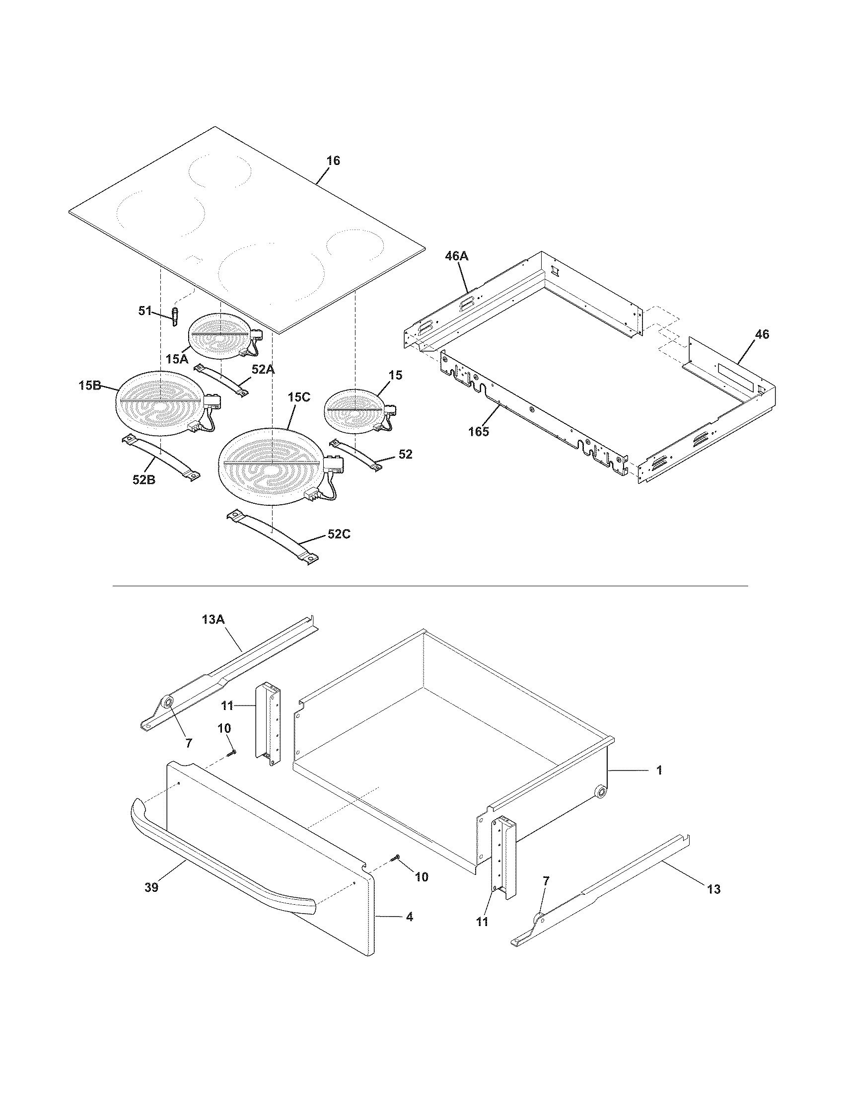 Frigidaire FFES3025LSA top/drawer diagram