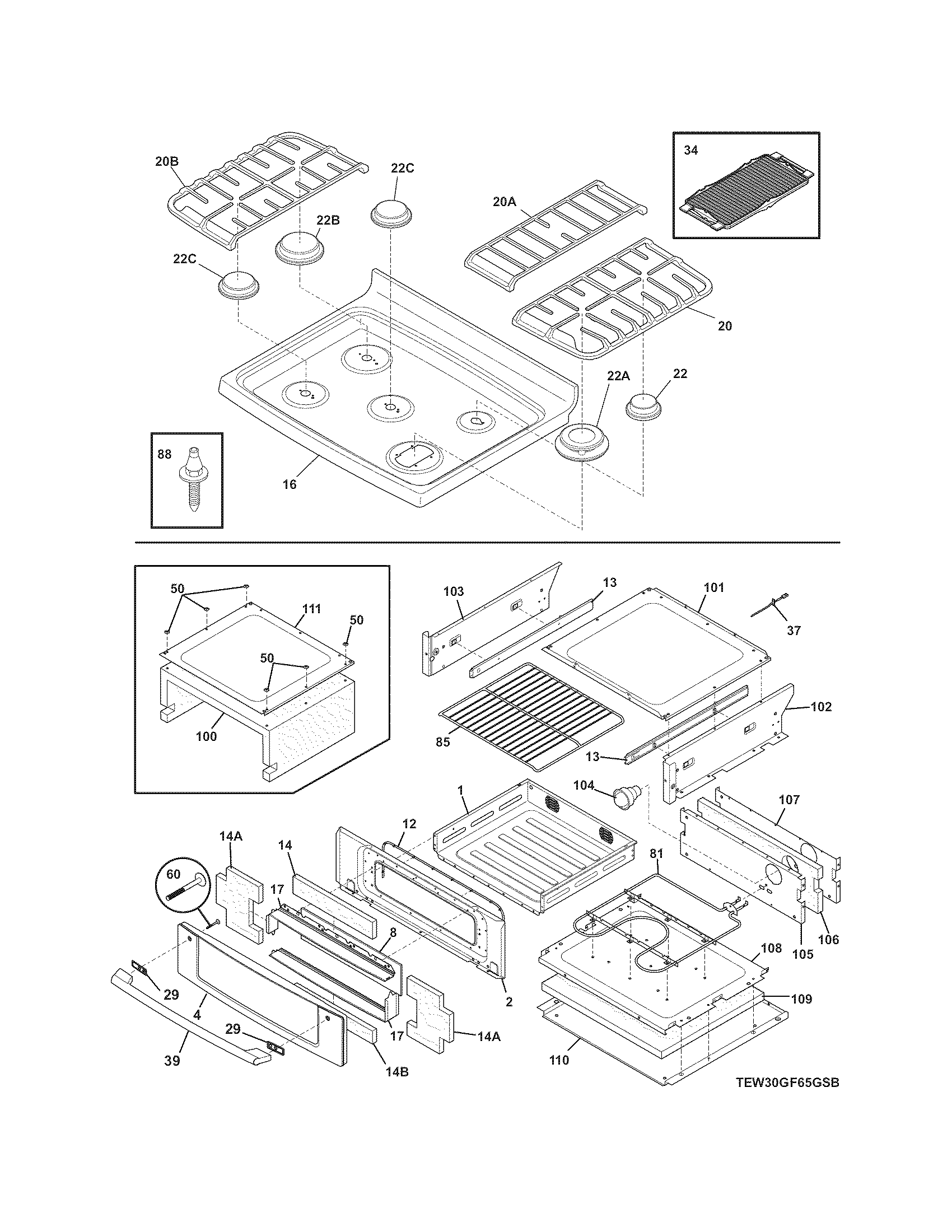Electrolux EW3LGF65GSG top/drawer diagram