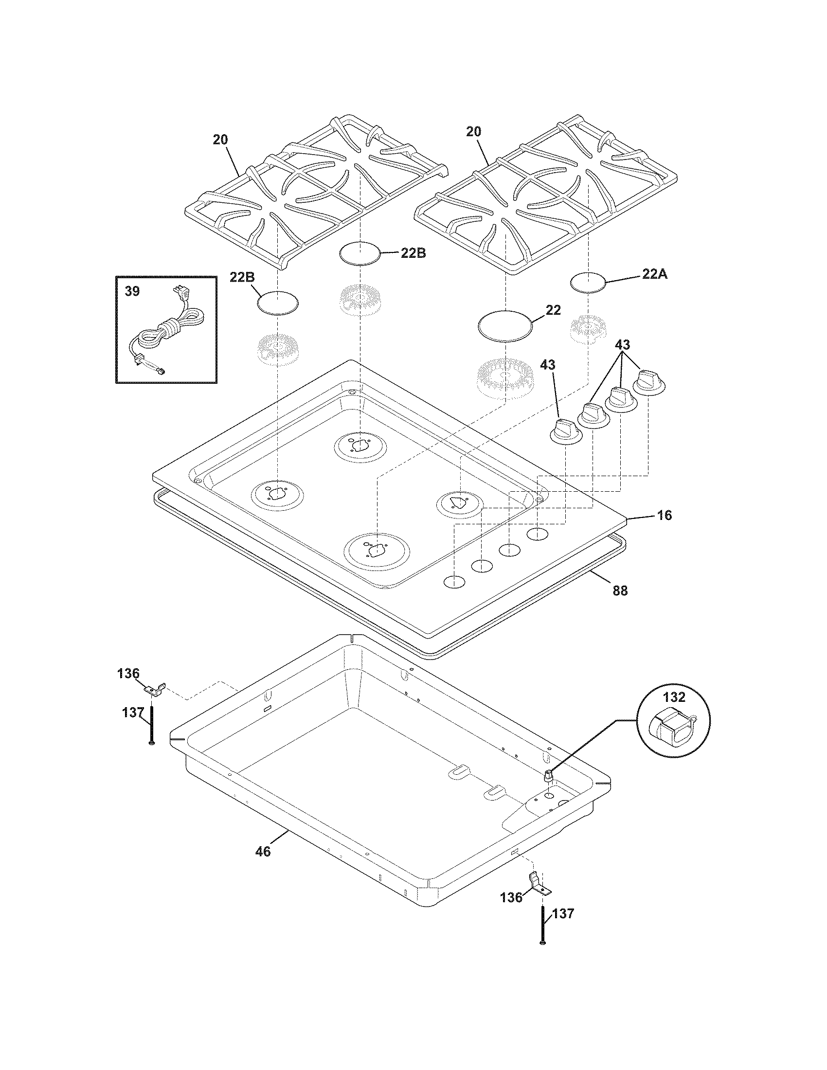 Frigidaire FFGC3025LBA maintop diagram