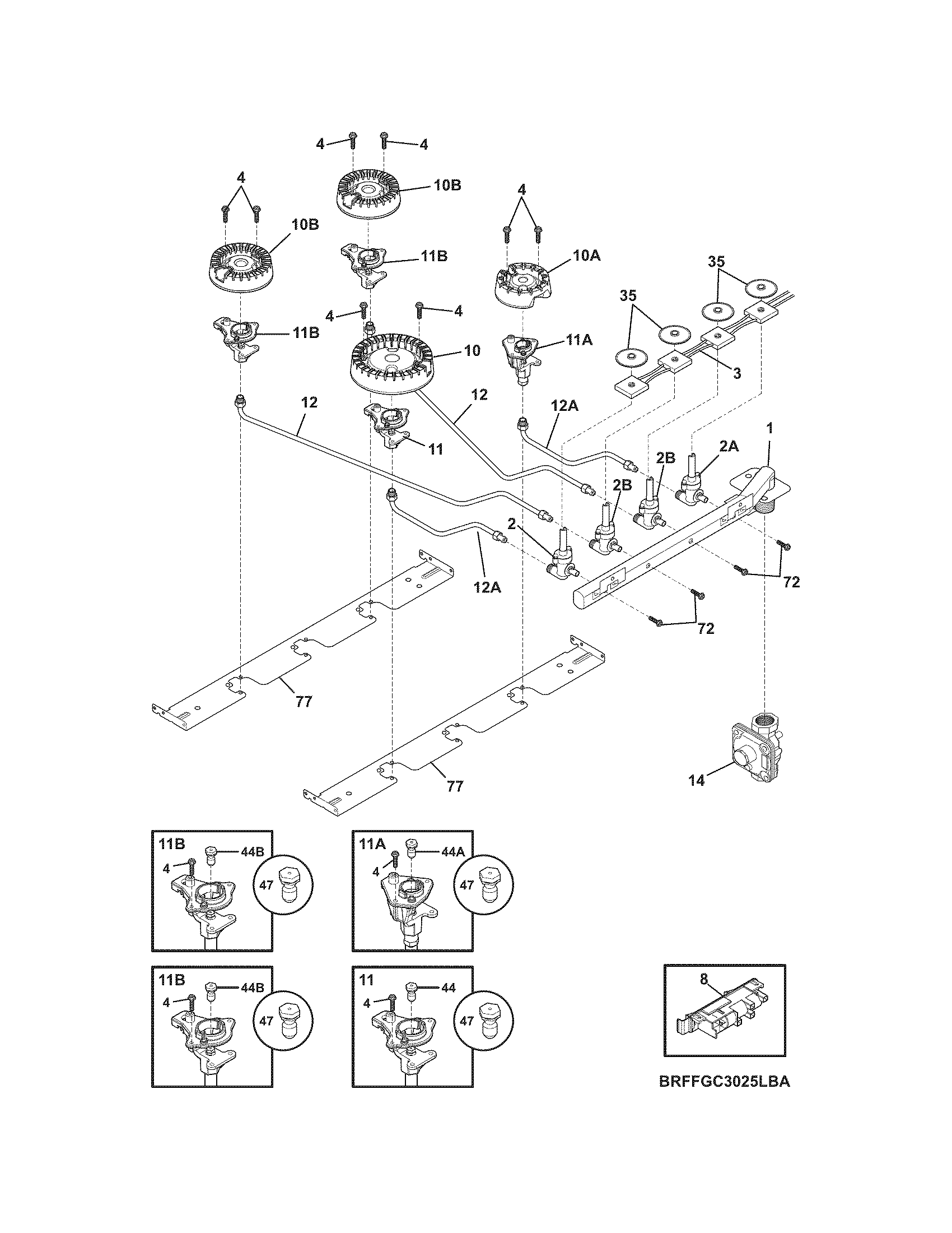 Frigidaire FFGC3025LBA burner diagram