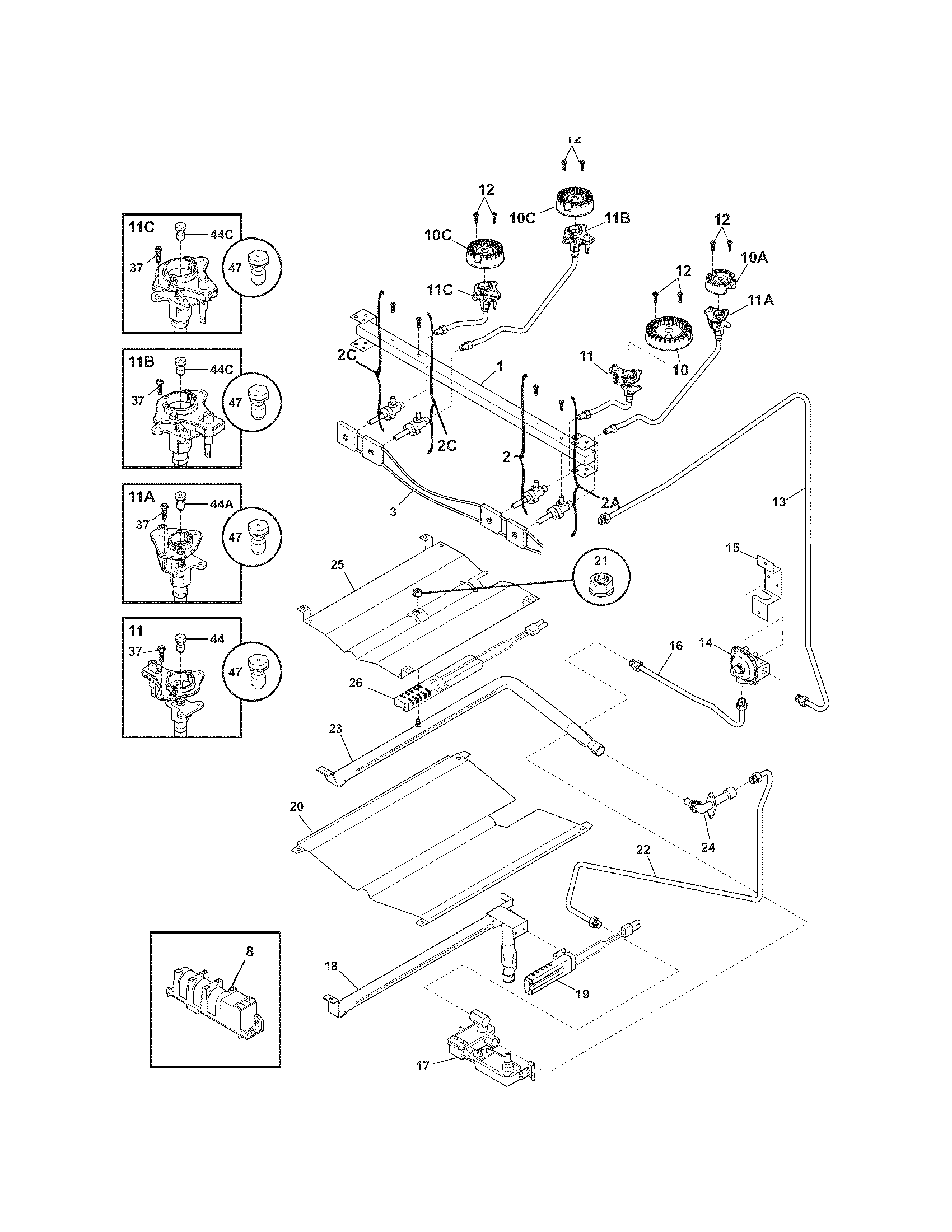 Frigidaire FGFL67HSH burner diagram