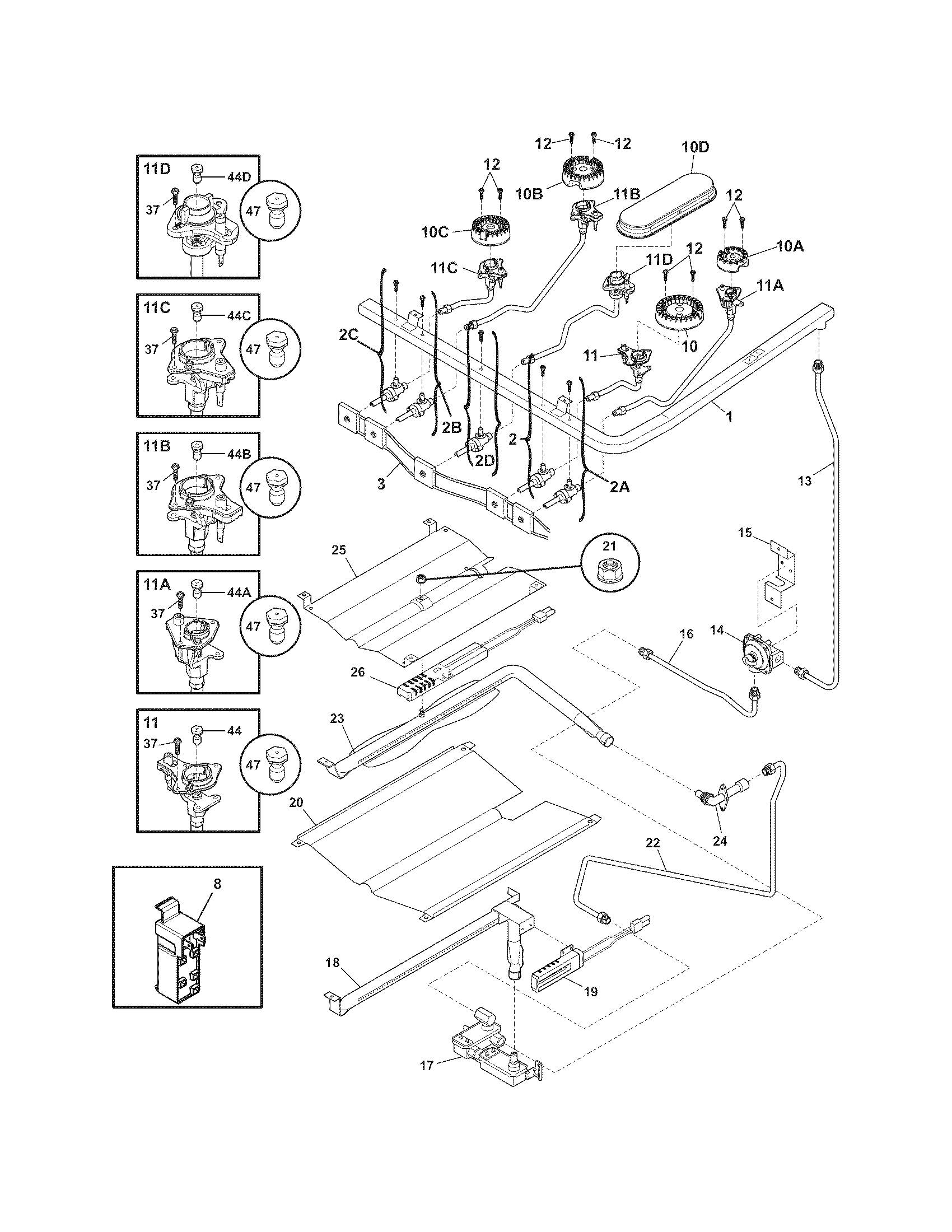 Frigidaire FGGF3054KFF burner diagram
