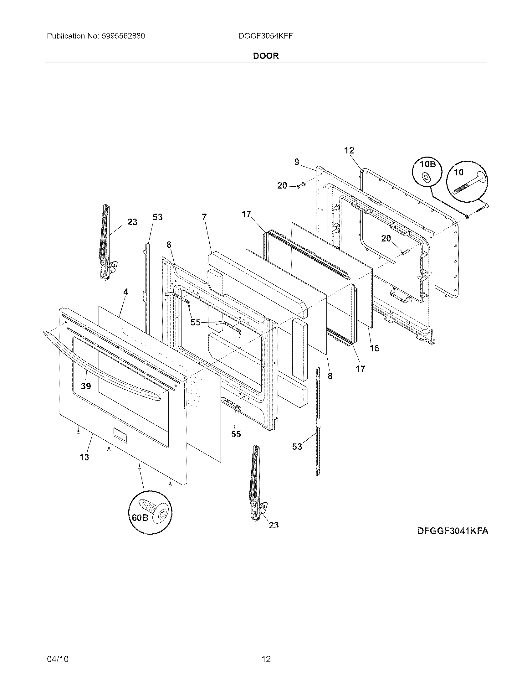 Frigidaire DGGF3054KFF door diagram