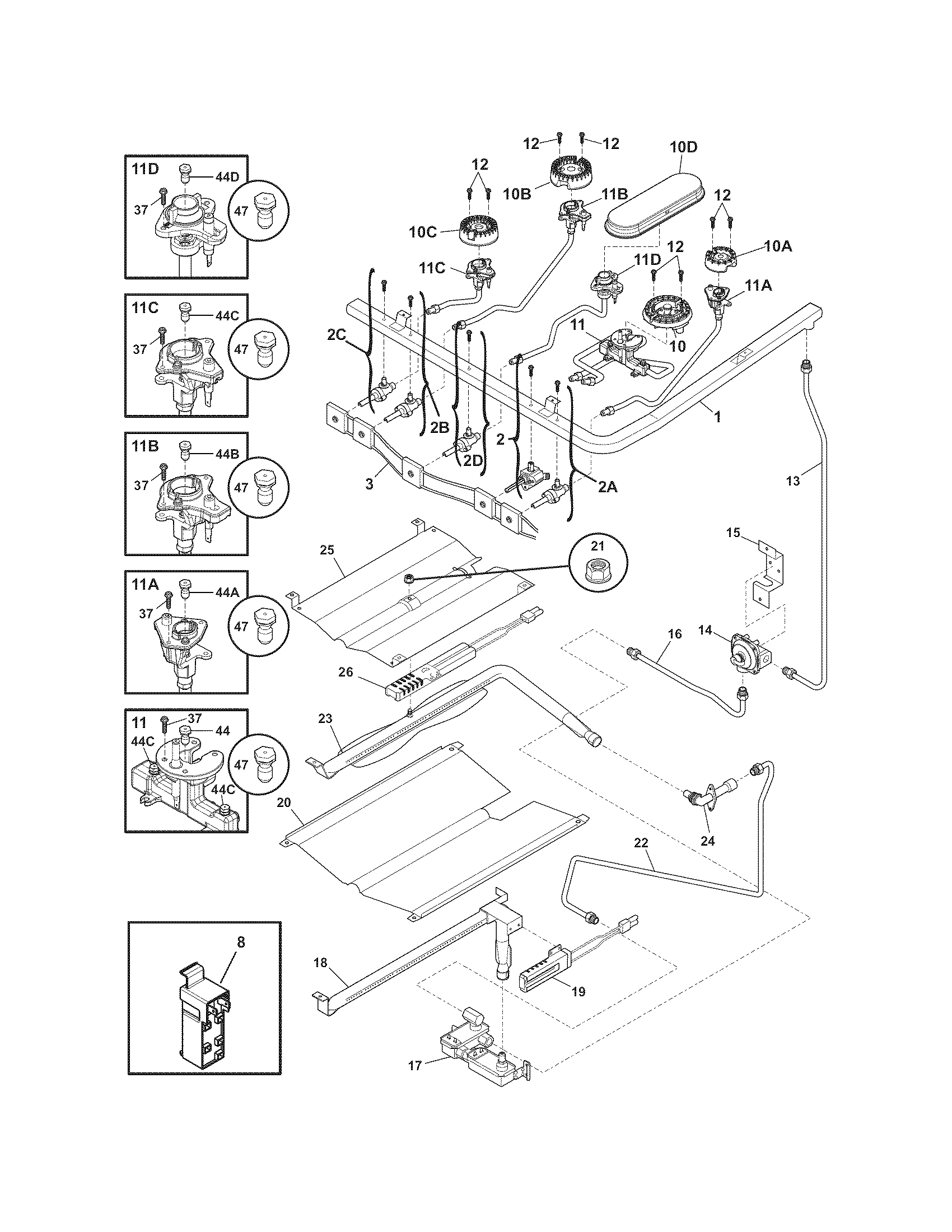 Frigidaire FPGF3081KFF burner diagram
