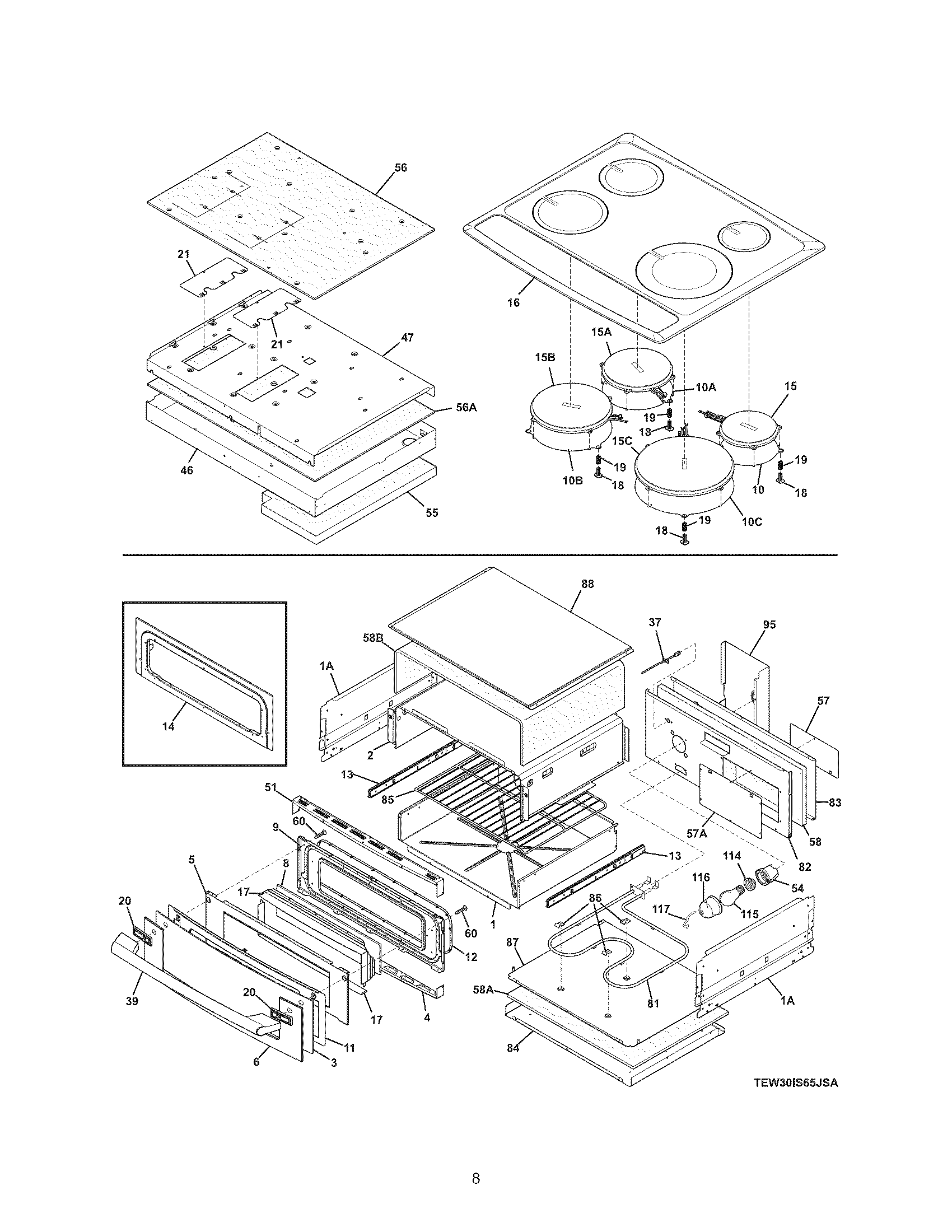 Electrolux EW30IS65JSA top/drawer diagram
