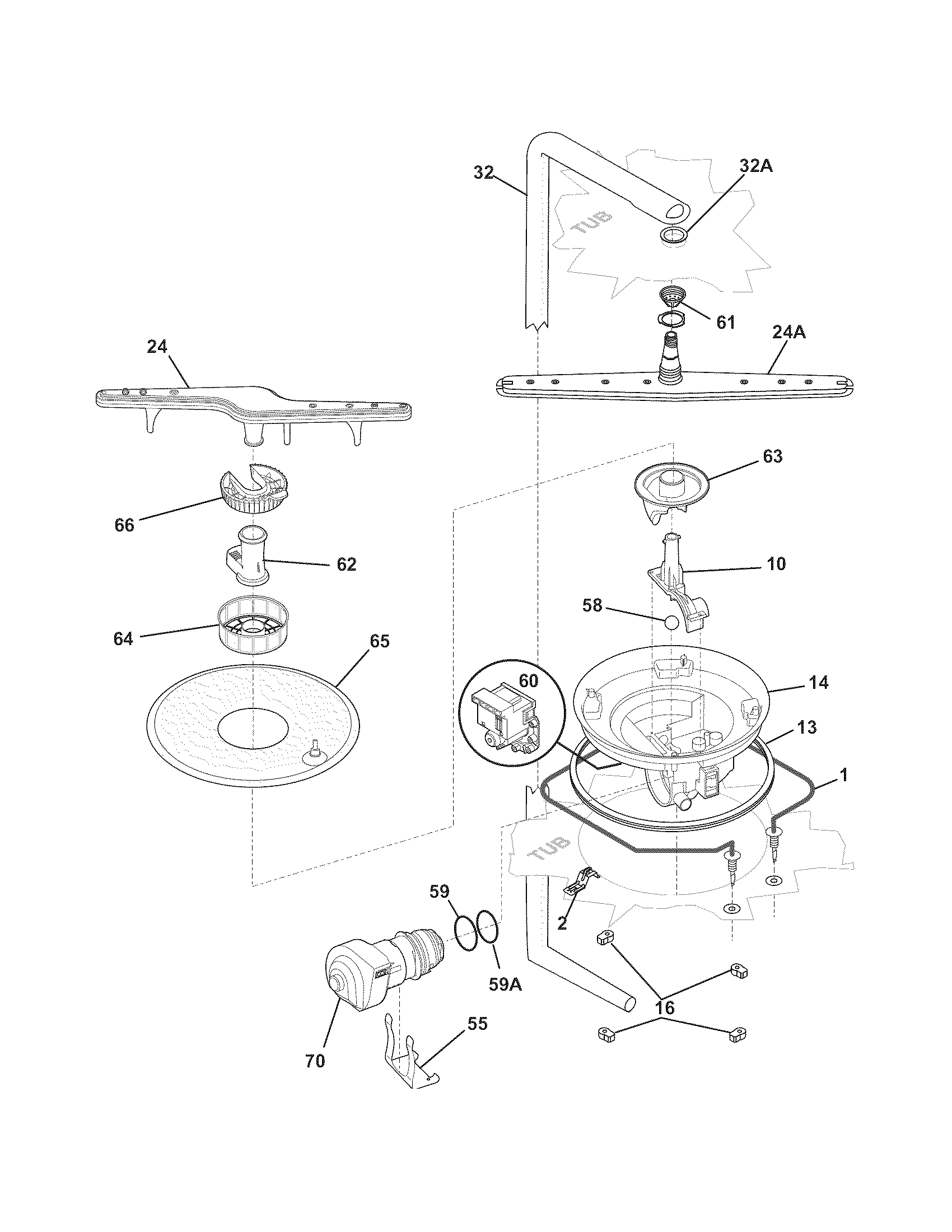Frigidaire FFBD2407LS0A motor & pump diagram