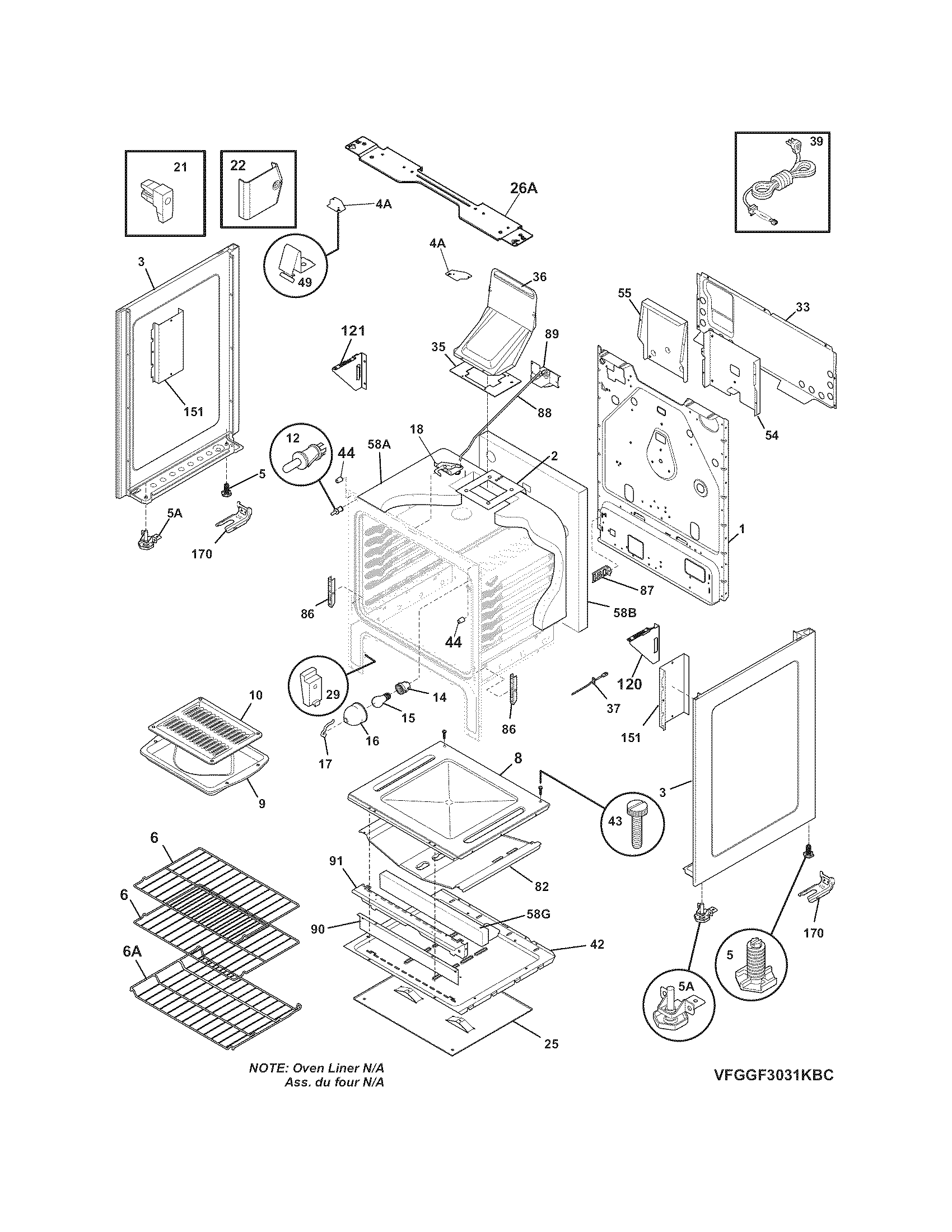 Frigidaire BGGF3031KWF body diagram