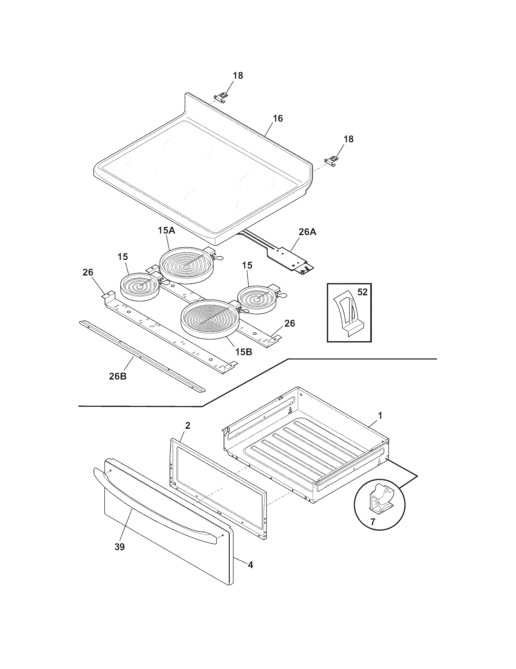 Frigidaire FEF336ECK top/drawer diagram