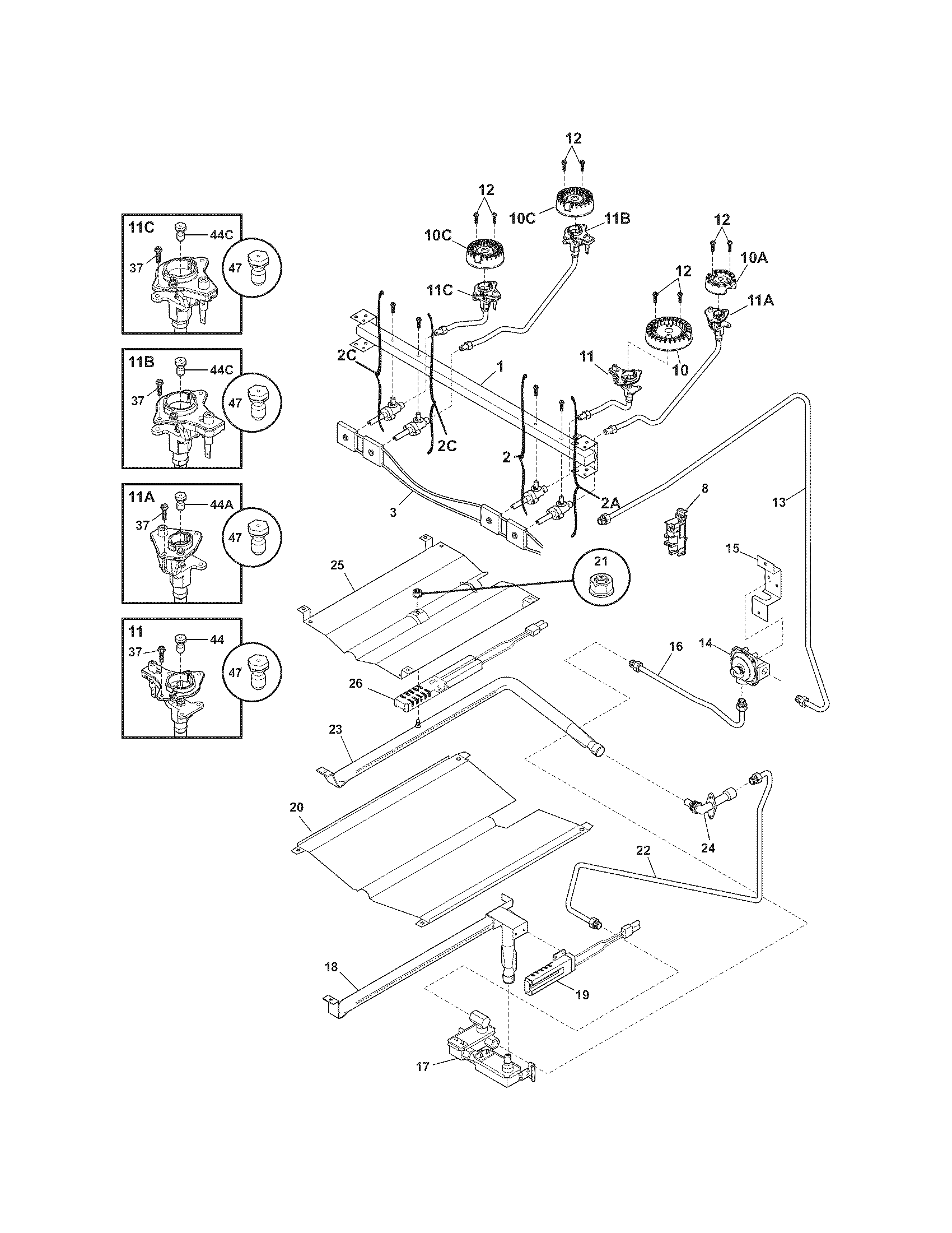 Frigidaire FFGF3053LSB burner diagram