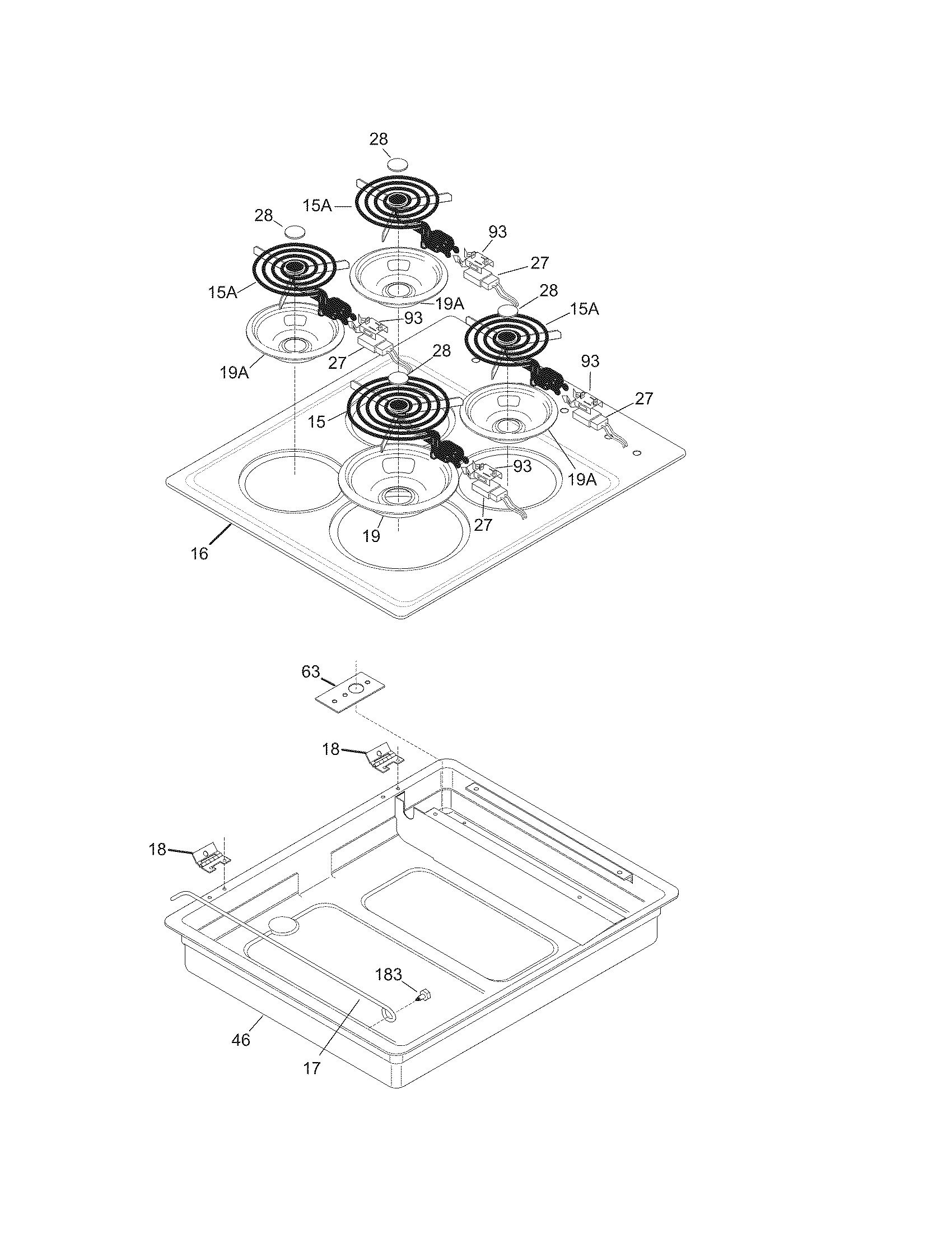 Frigidaire FFEC2605LS1 maintop/surface units diagram