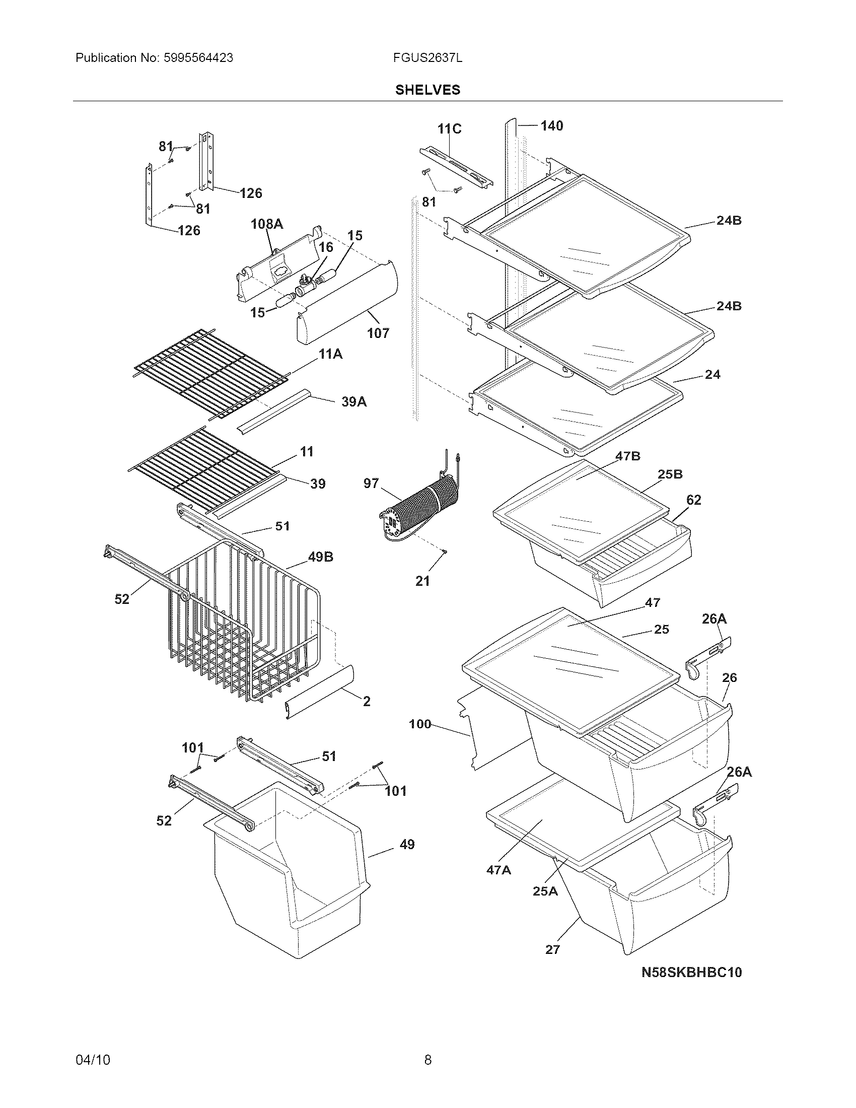 Frigidaire FGUS2647LF0 shelves diagram