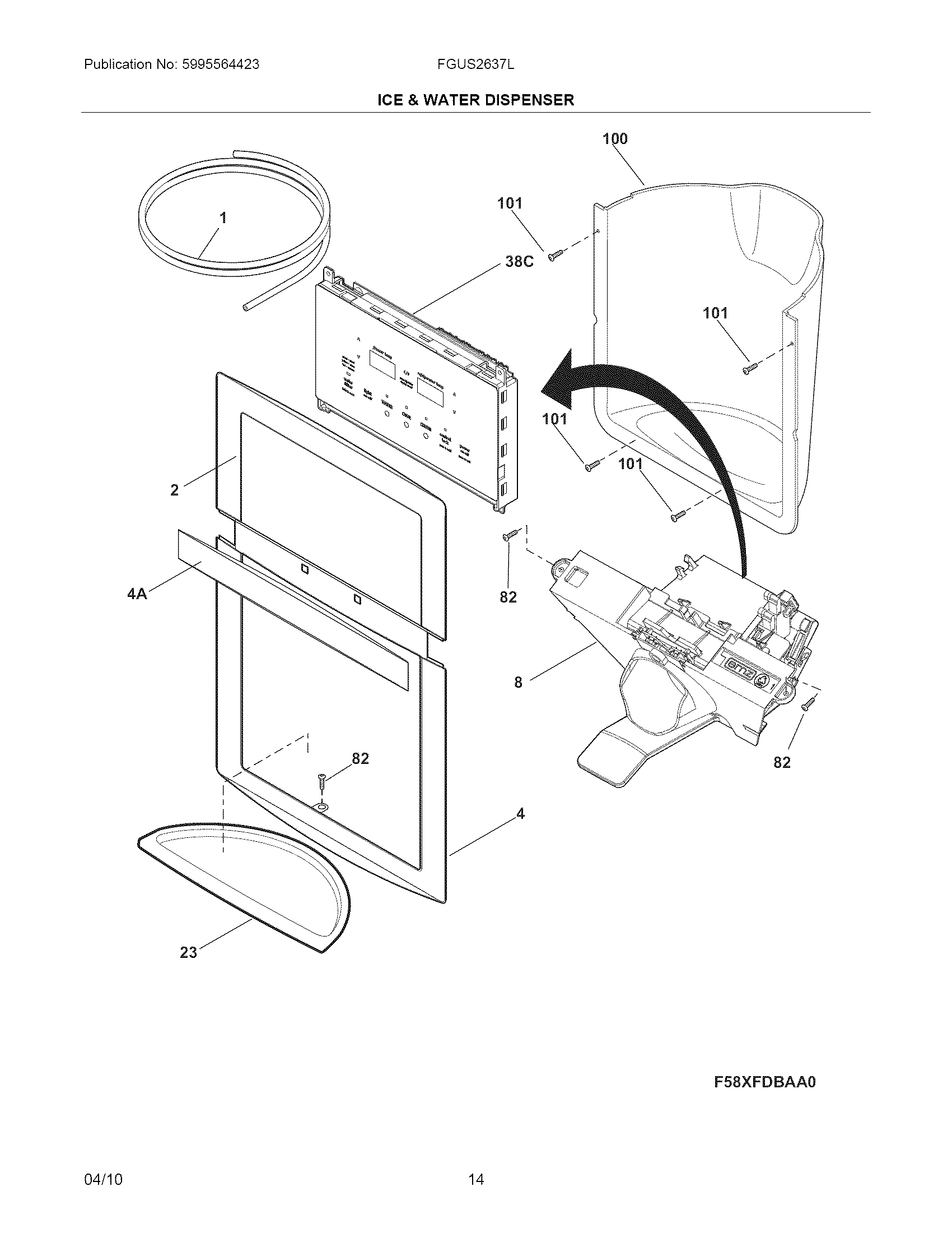 Frigidaire FGUS2647LF0 ice & water dispenser diagram
