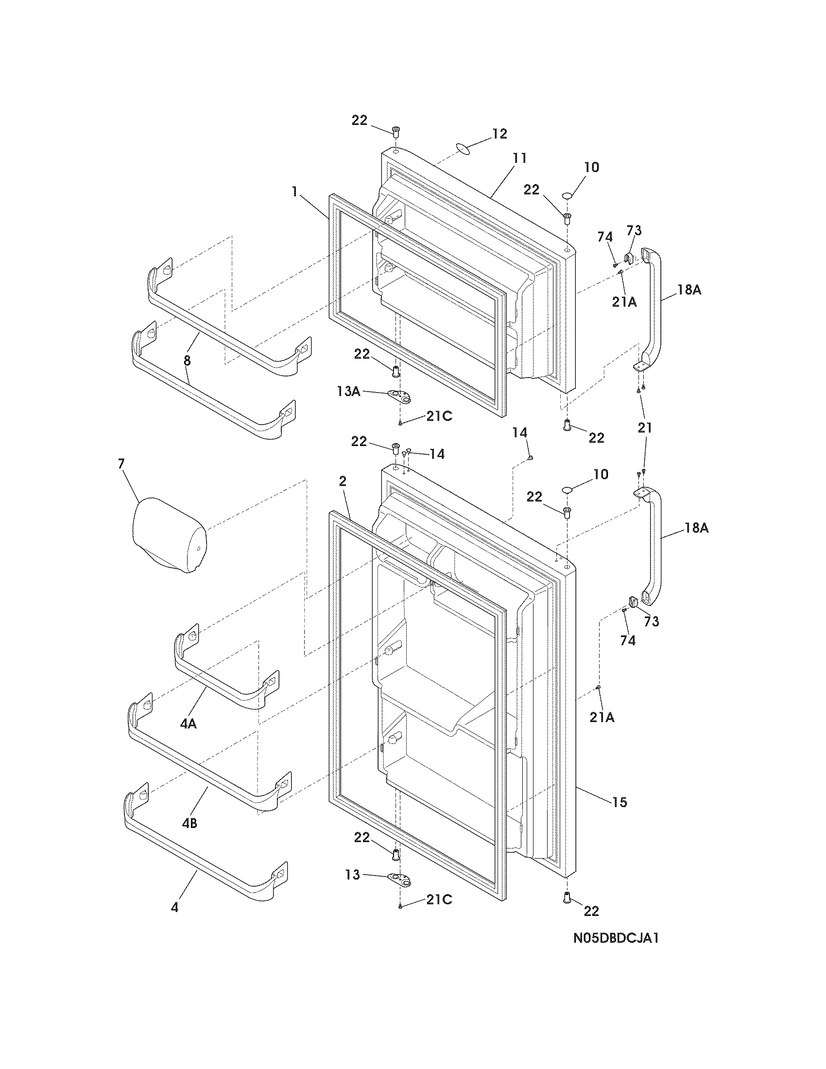 Frigidaire FFHT1513LW2 door diagram