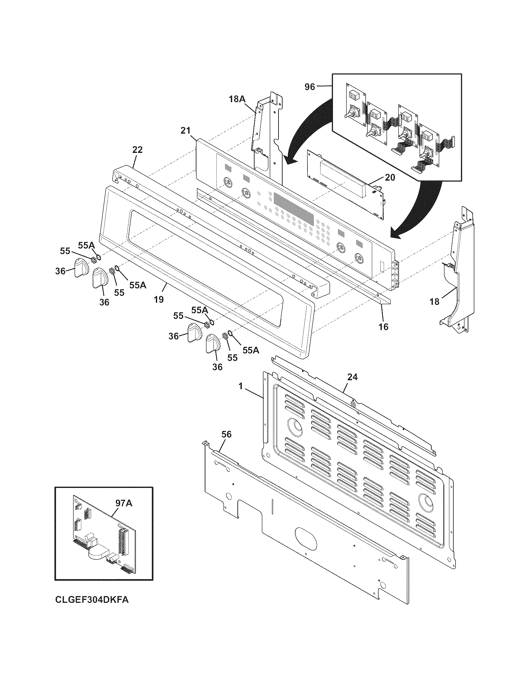Frigidaire FGEF304DKWB backguard diagram