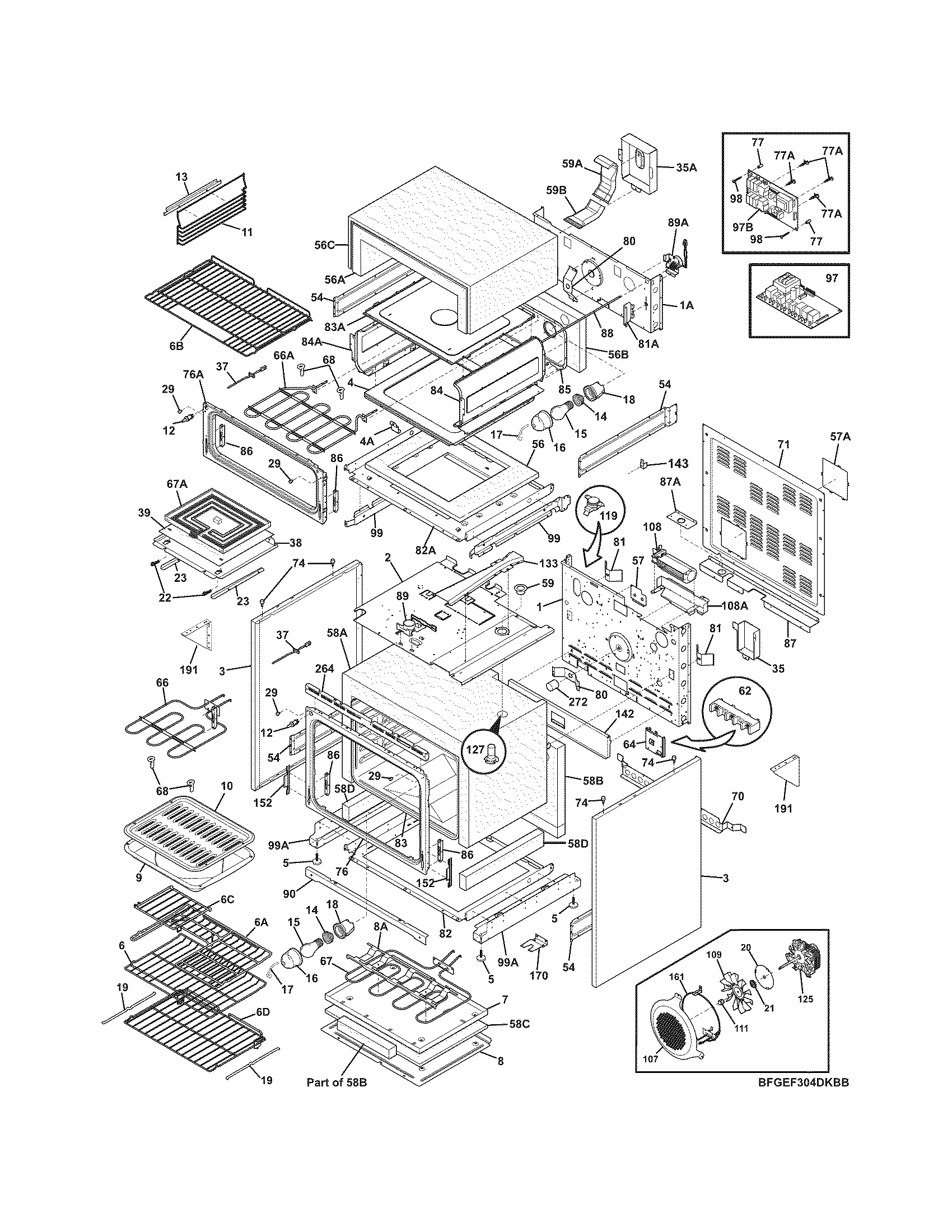Frigidaire FGEF304DKWB body diagram