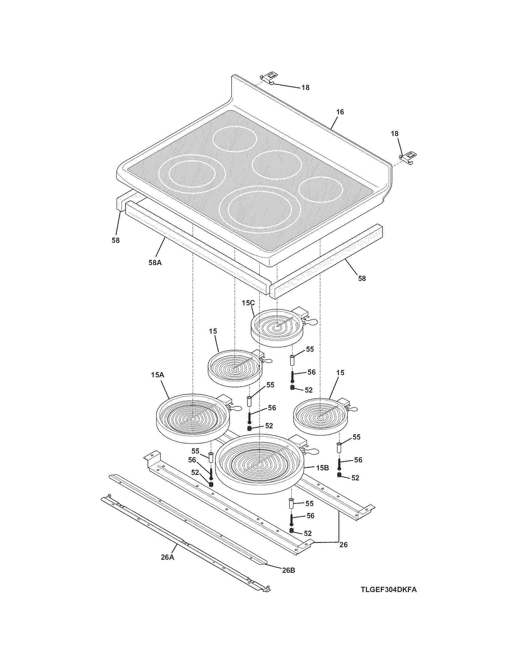 Frigidaire FGEF304DKWB maintop diagram