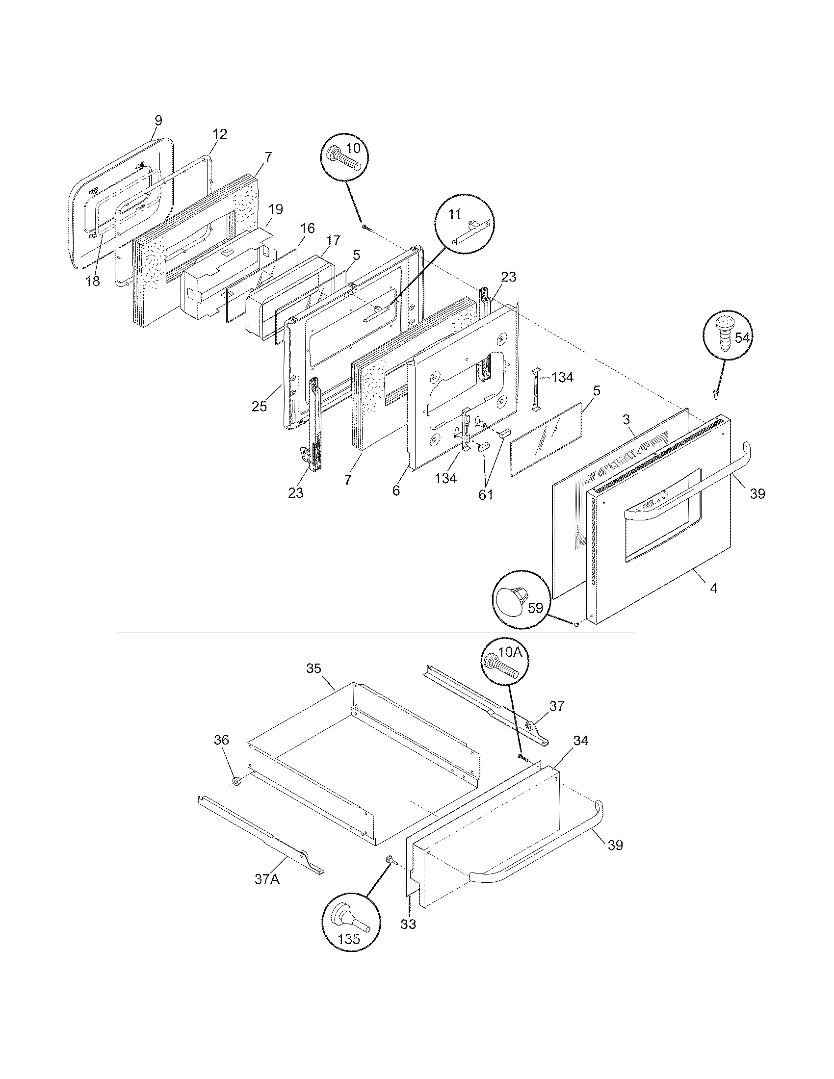Frigidaire FGB24S5DCG door/drawer diagram