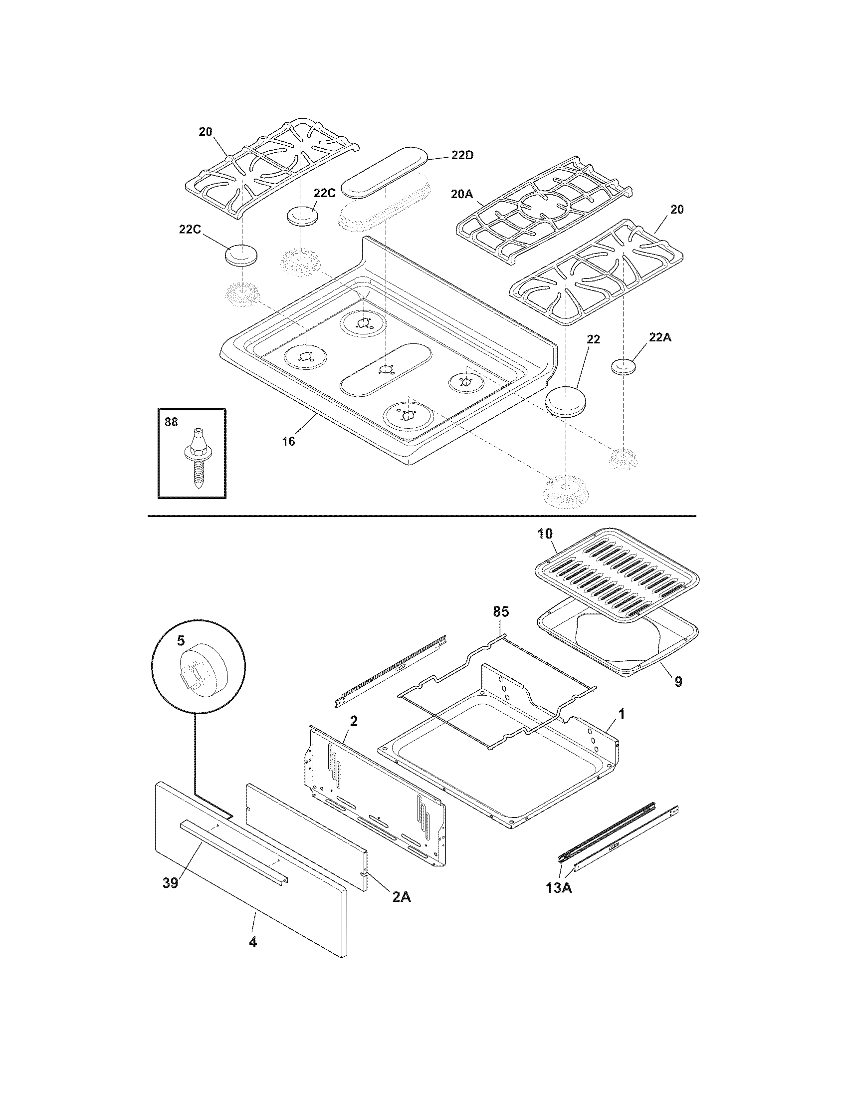 Frigidaire FGF348KSE top/drawer diagram