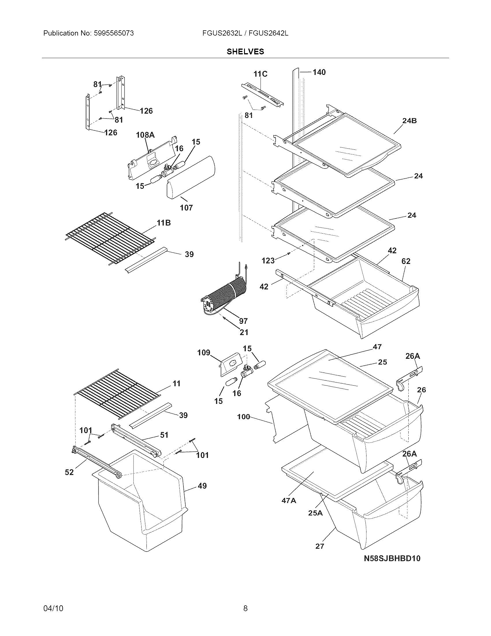 Frigidaire FGUS2642LF0 shelves diagram