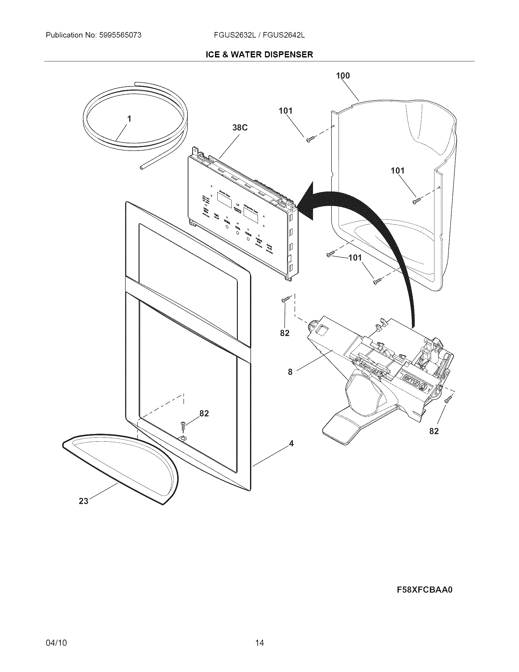Frigidaire FGUS2642LF0 ice & water dispenser diagram