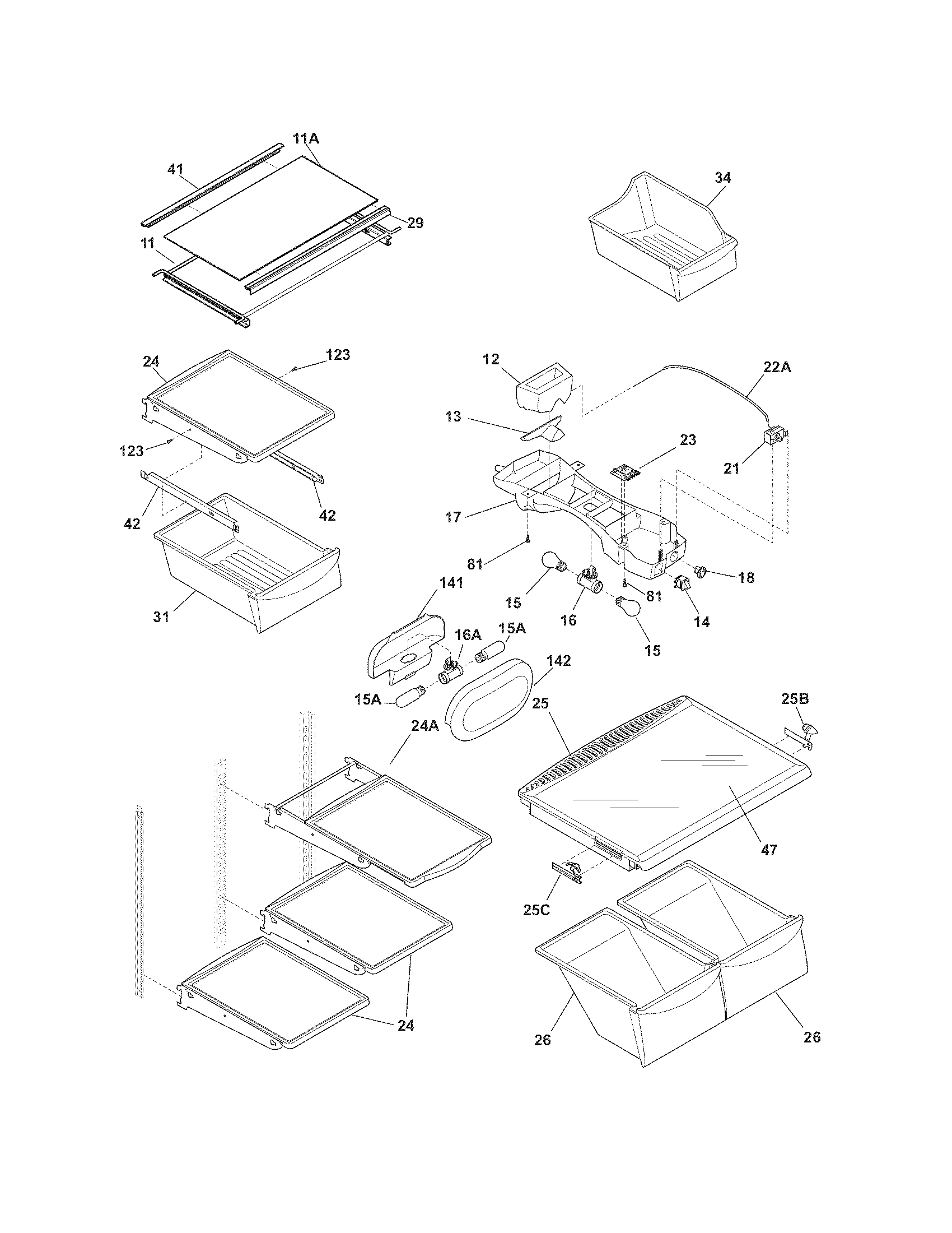 Frigidaire FGUI1849LR0 shelves diagram