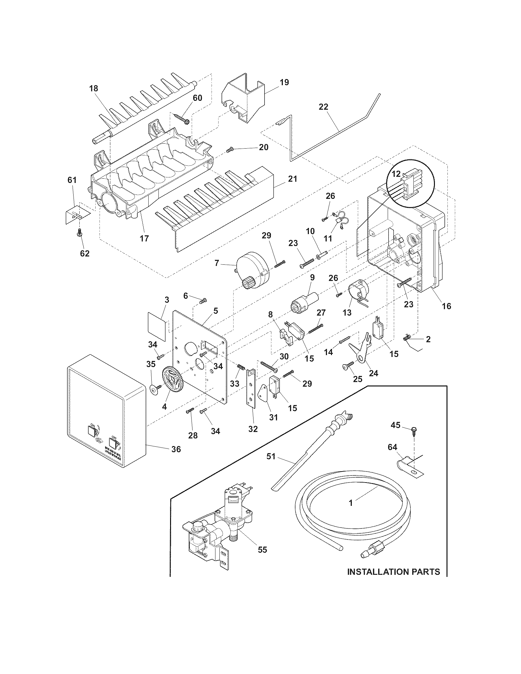 Frigidaire FGUI1849LR0 ice maker diagram