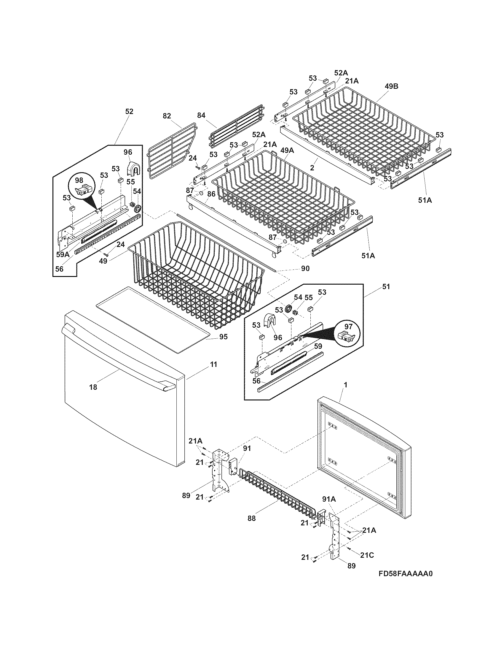 Electrolux EW28BS71IS5 freezer drawer,baskets diagram