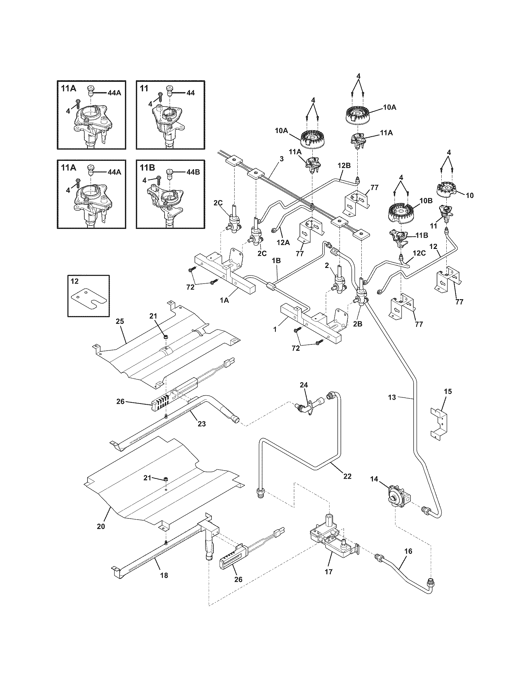 Frigidaire FFGS3025LWA burner diagram