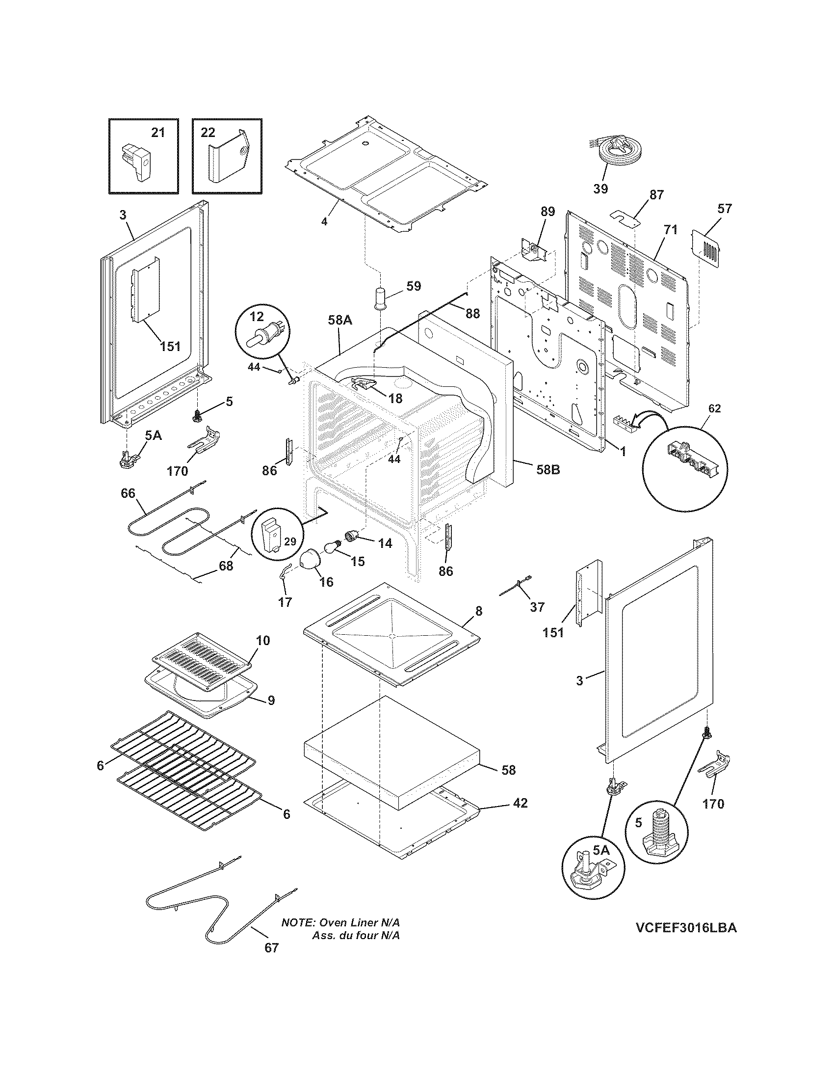 Frigidaire CFEF3016LWA body diagram