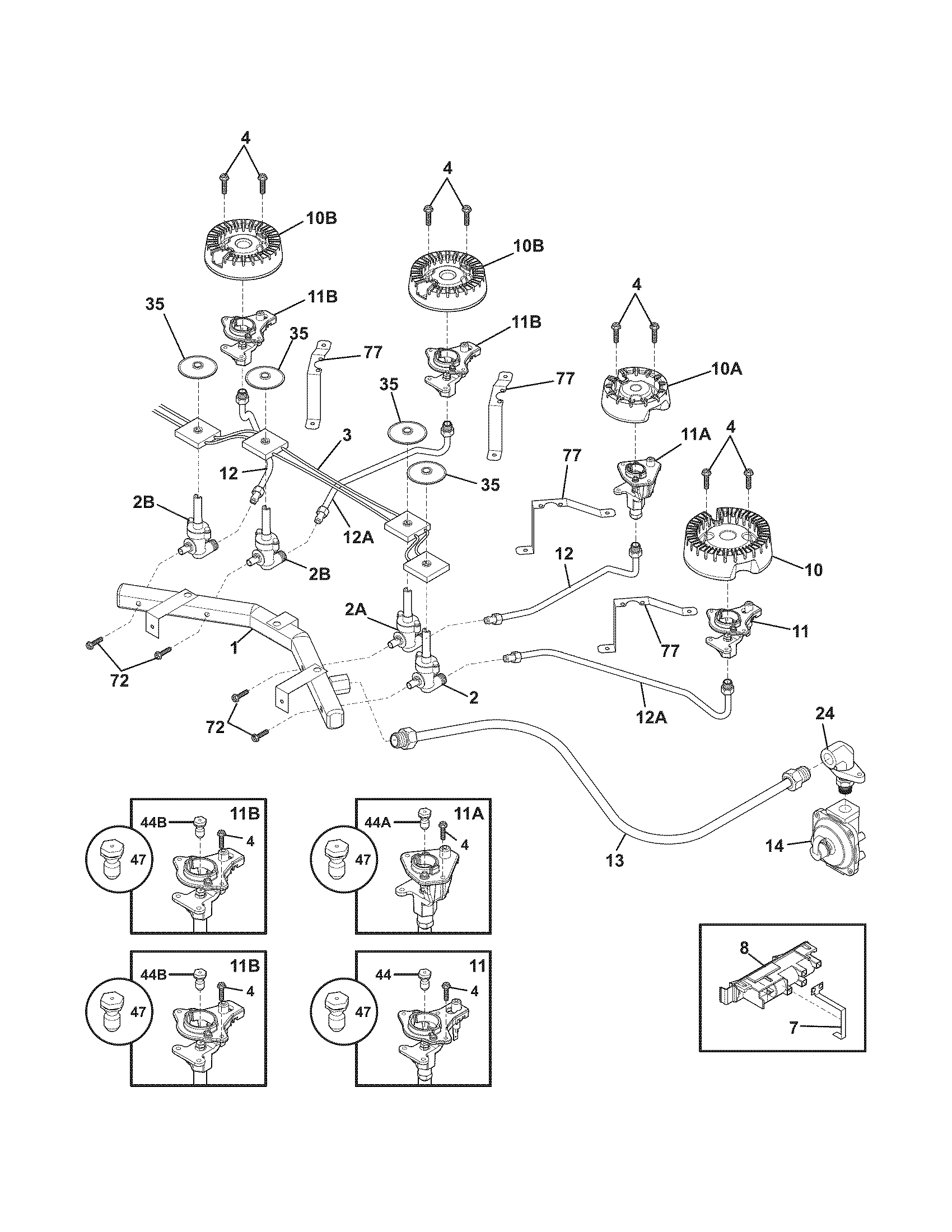 Frigidaire FFGC3613LBA burner diagram