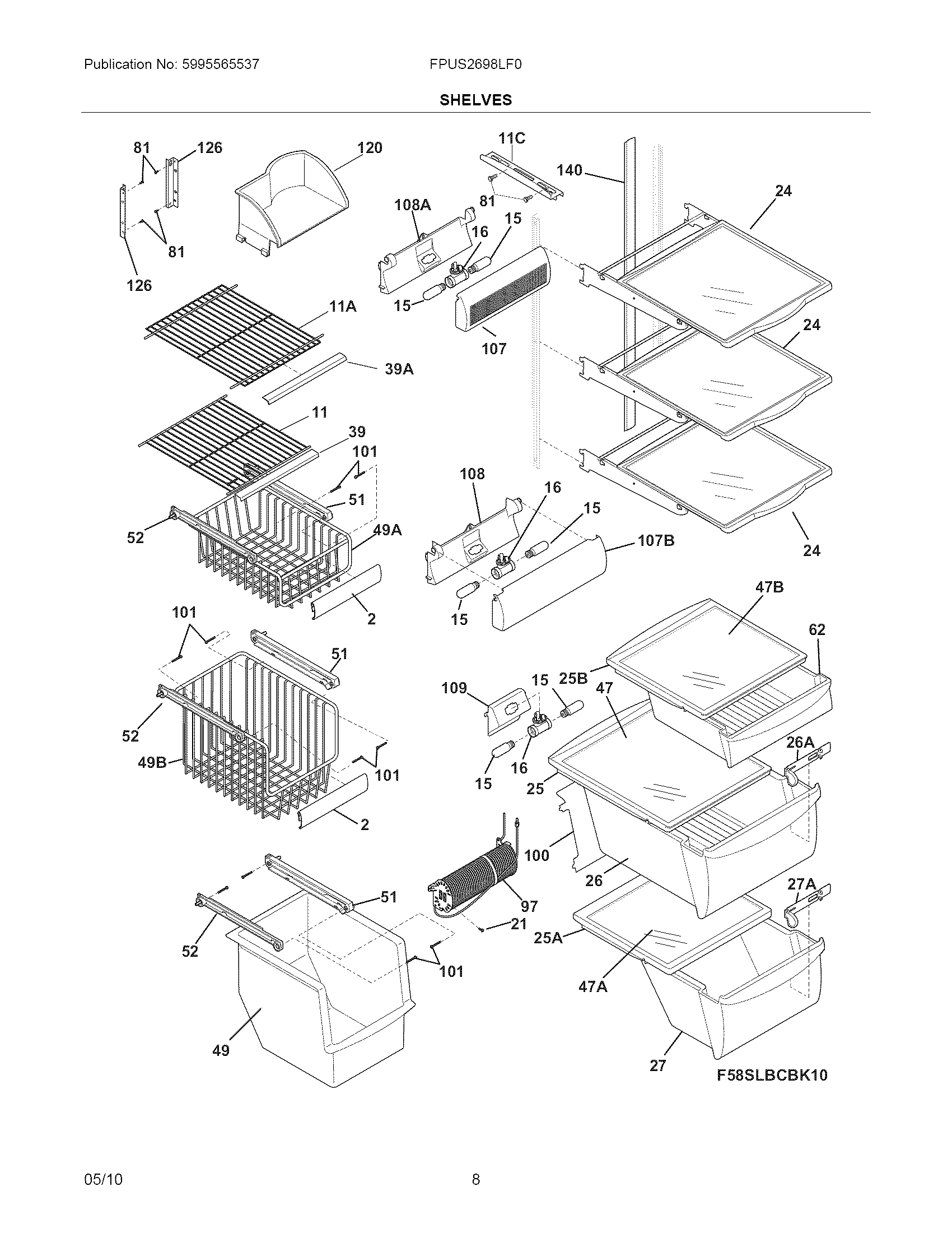 Frigidaire FPUS2698LF0 shelves diagram