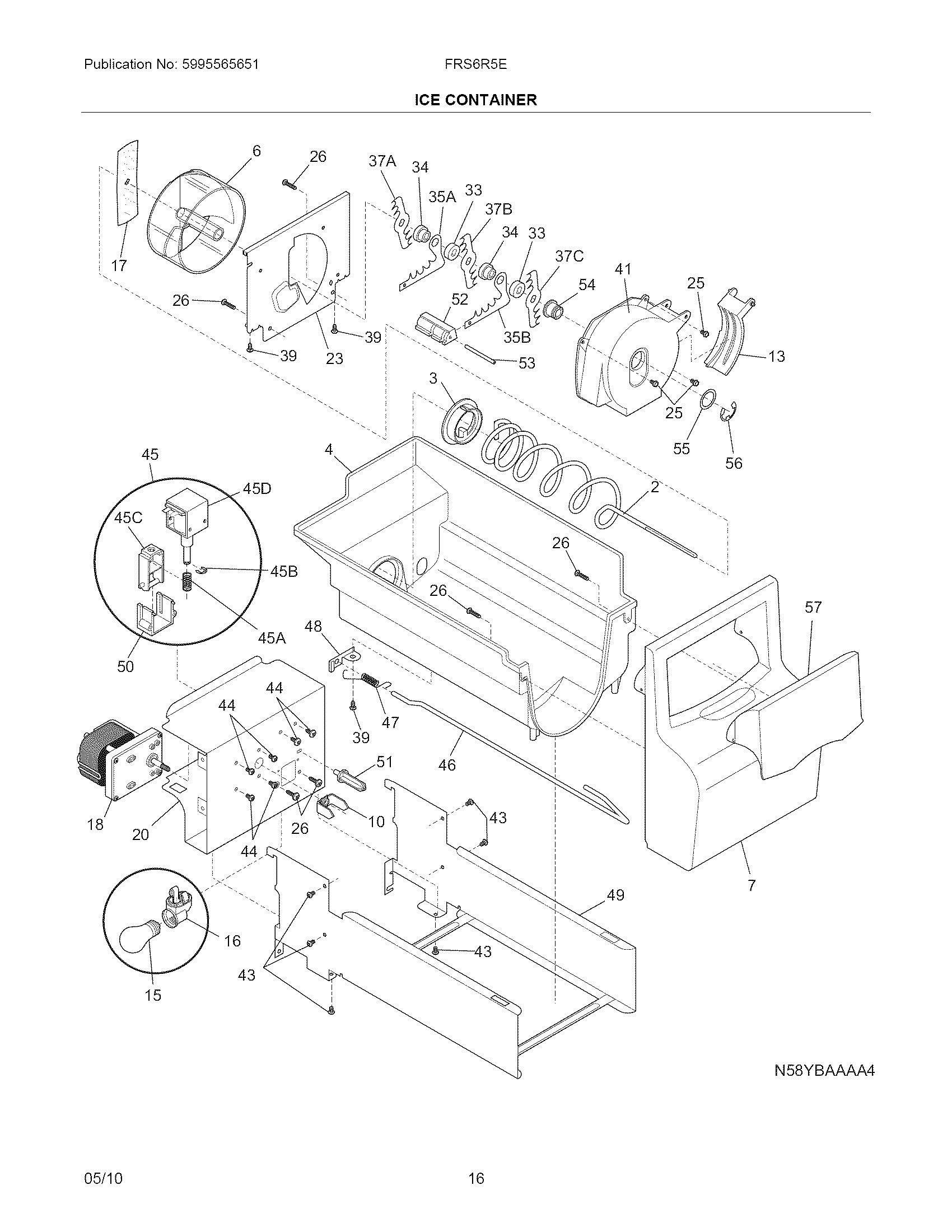 Frigidaire FRS6R5ESBV ice container diagram