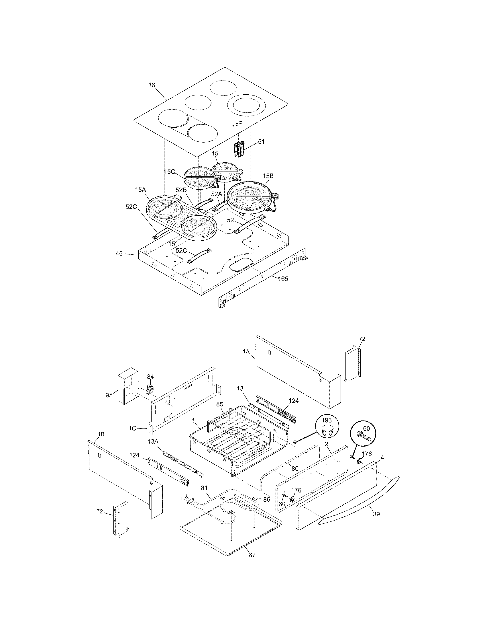Frigidaire PLES389DCC top/drawer diagram