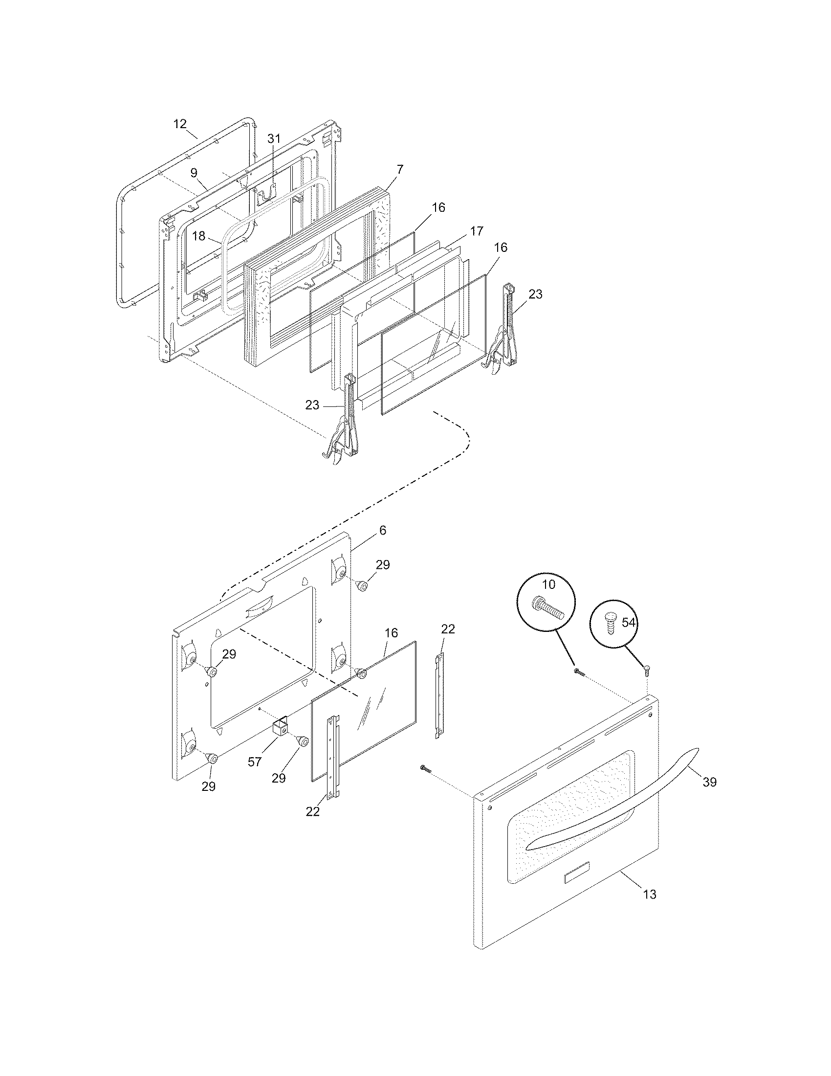 Frigidaire PLES389DCC door diagram