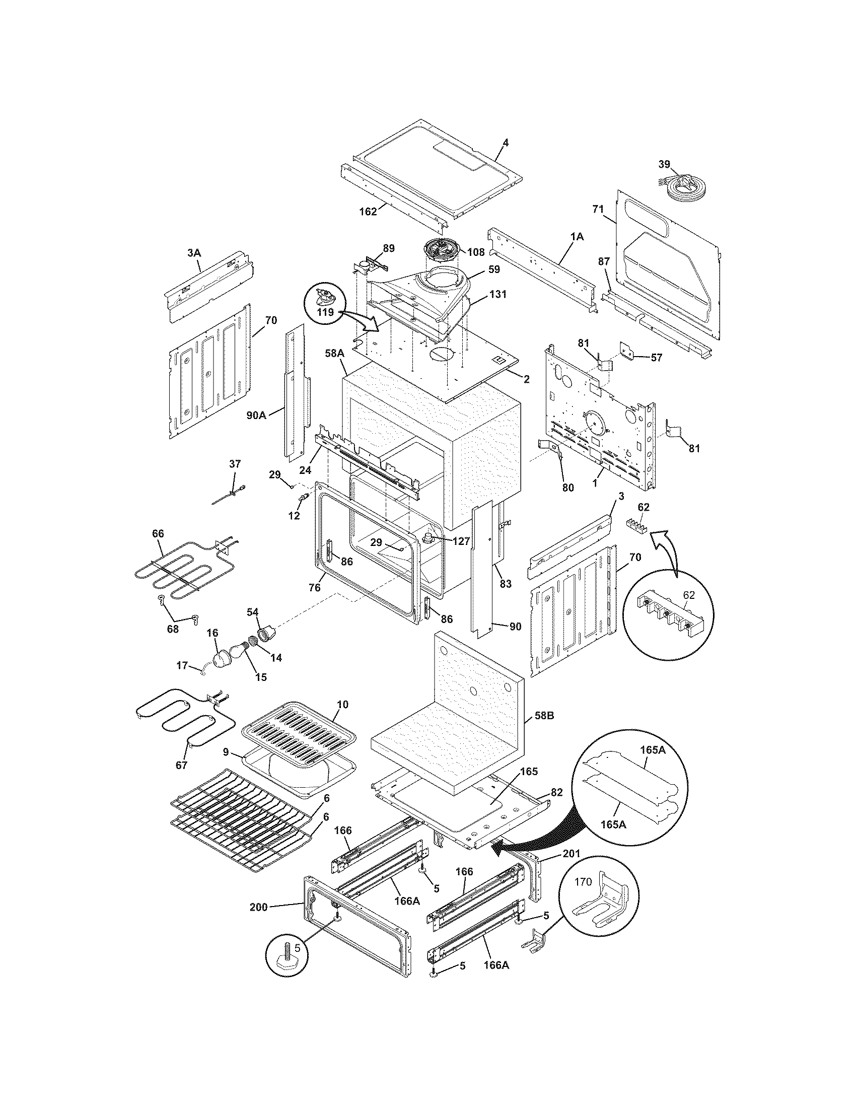 Frigidaire CFES3015LW1 body diagram