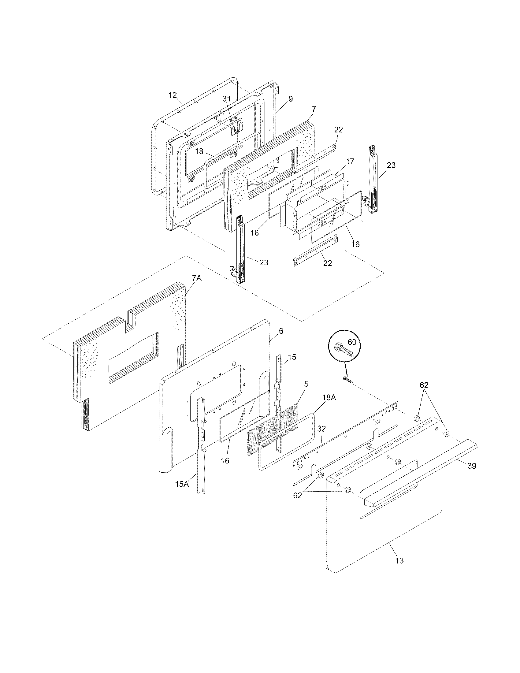 Frigidaire FFEF4017LBB oven door diagram