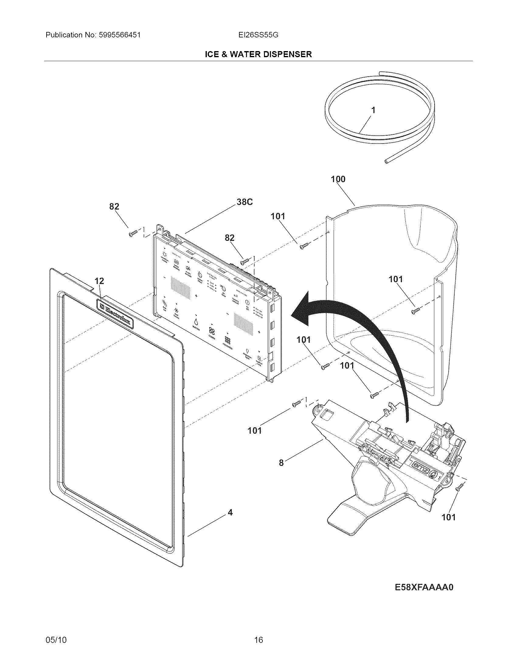 Electrolux EI26SS55GS5 ice & water dispenser diagram