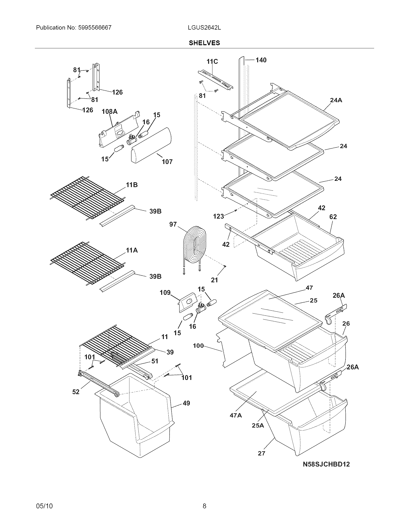 Frigidaire LGUS2642LE0 shelves diagram