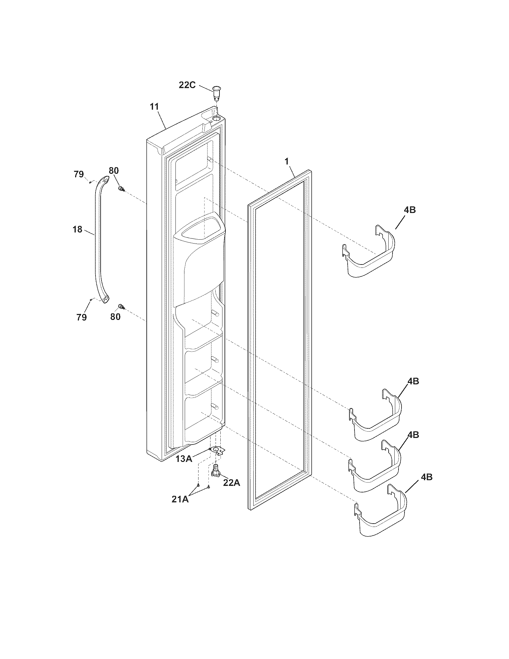 Frigidaire FGHC2335LP0 freezer door diagram