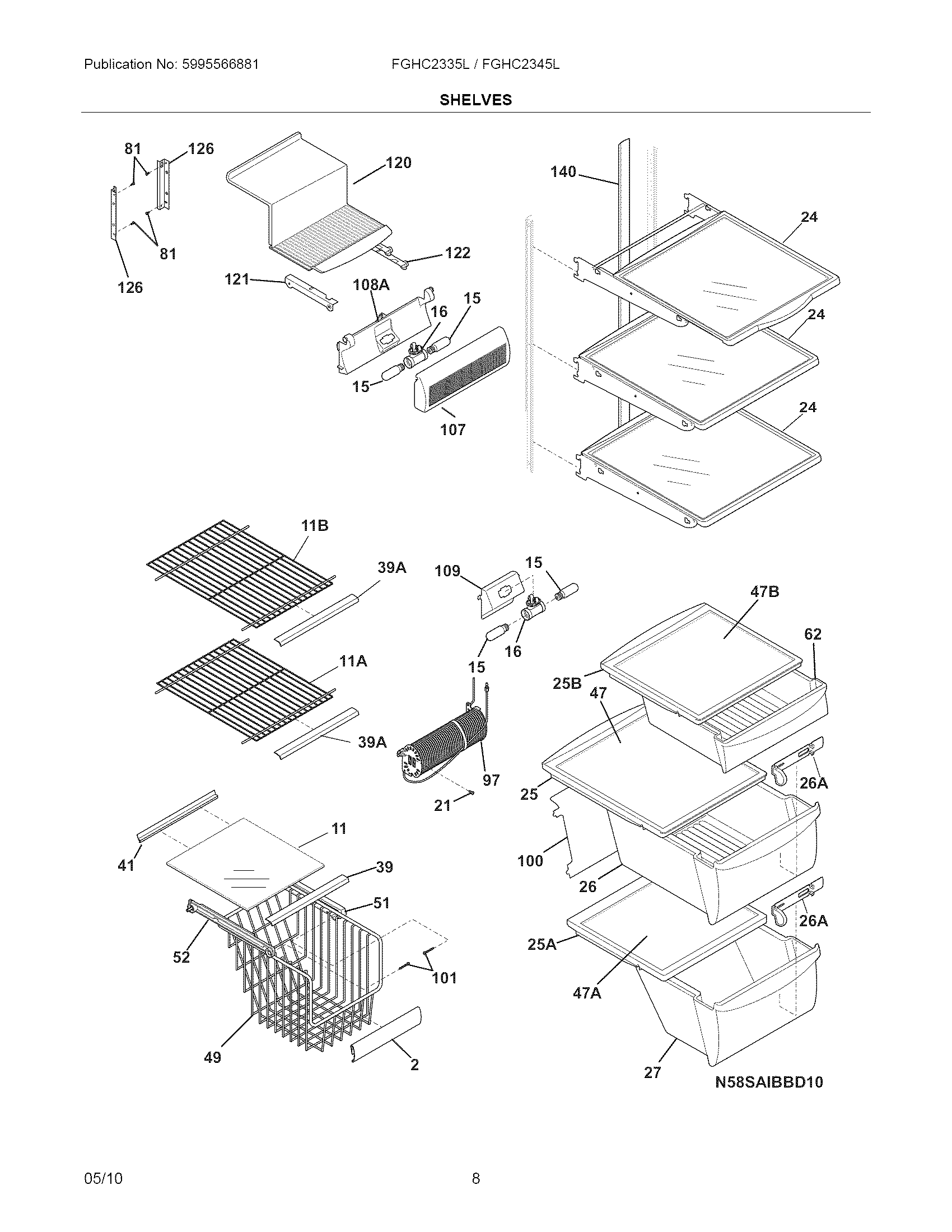 Frigidaire FGHC2335LP0 shelves diagram